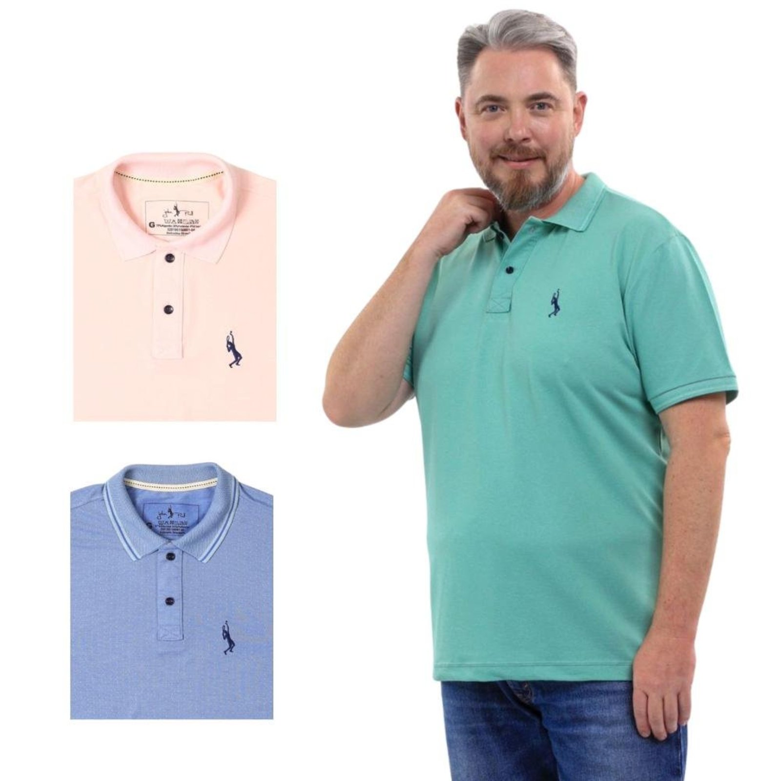 Kit 3 Camisa Polo Masculina Plus Size Piquet Algodão Leve