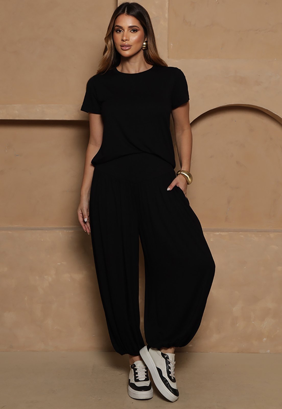 Conjunto Jasmine BBonnie – Blusa e Calça Aladim Preto