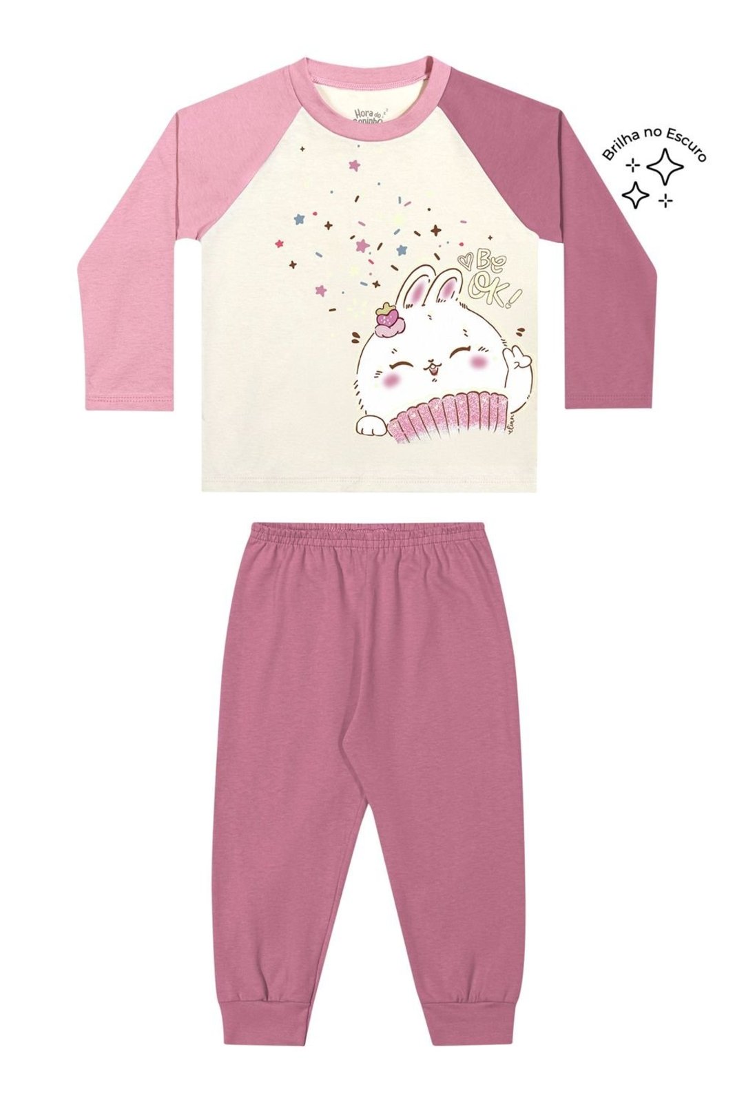 Pijama Menina Manga Longa Raglan Elian Rosa