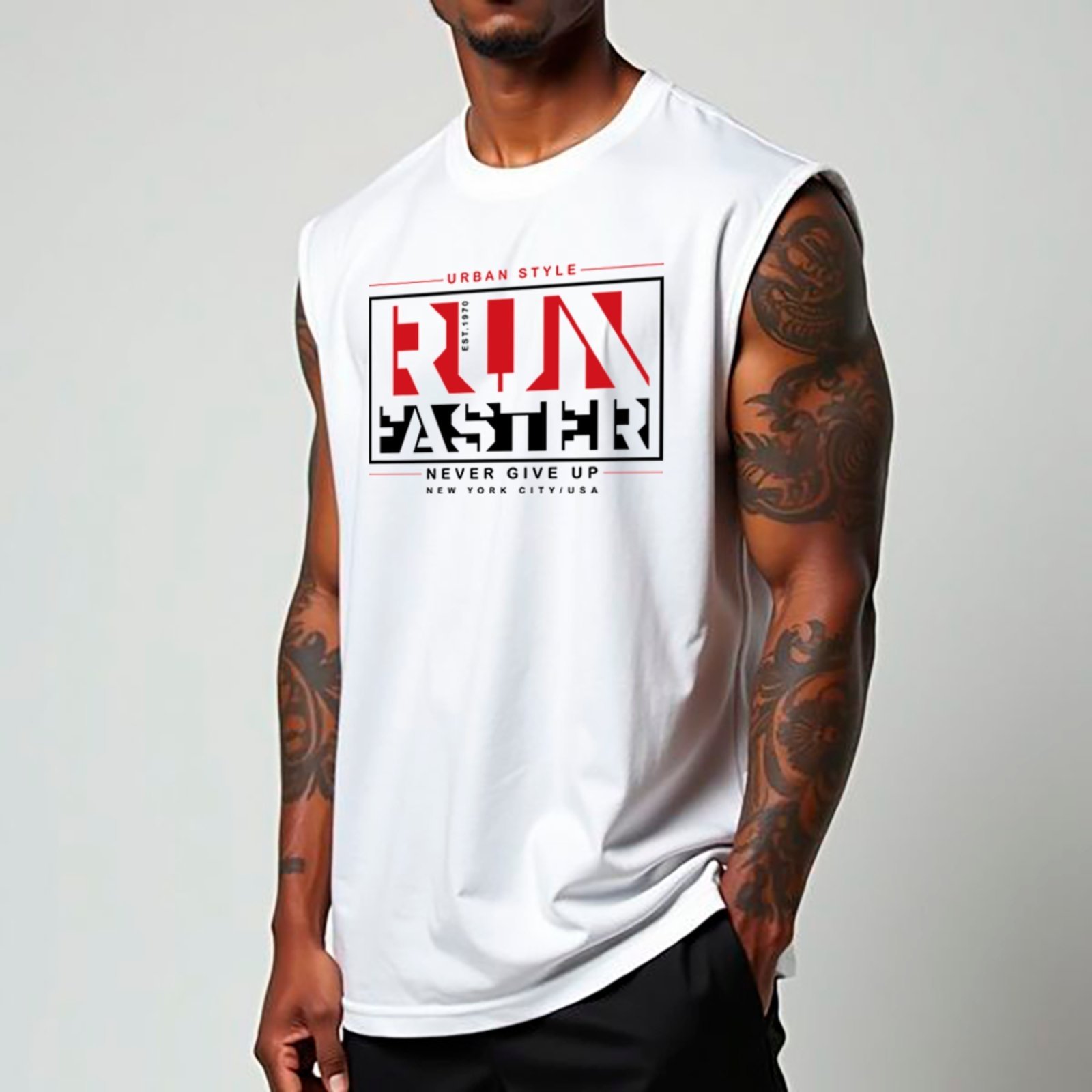 Camiseta Regata Machão Ousy Run Faster Oversized Masculina Branco