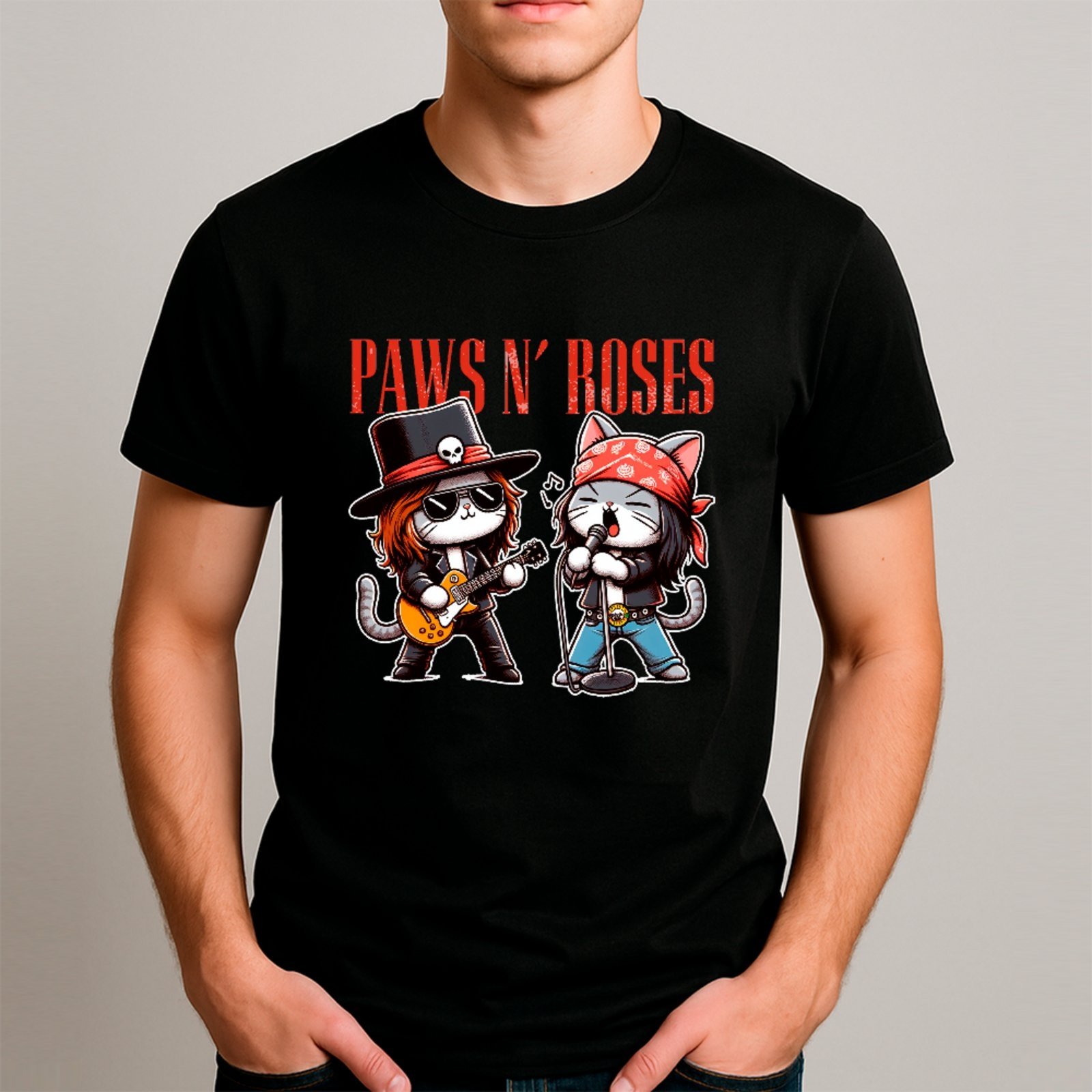Camiseta Ousy Básica Gato Paws N Roses Paródia Unissex Preto