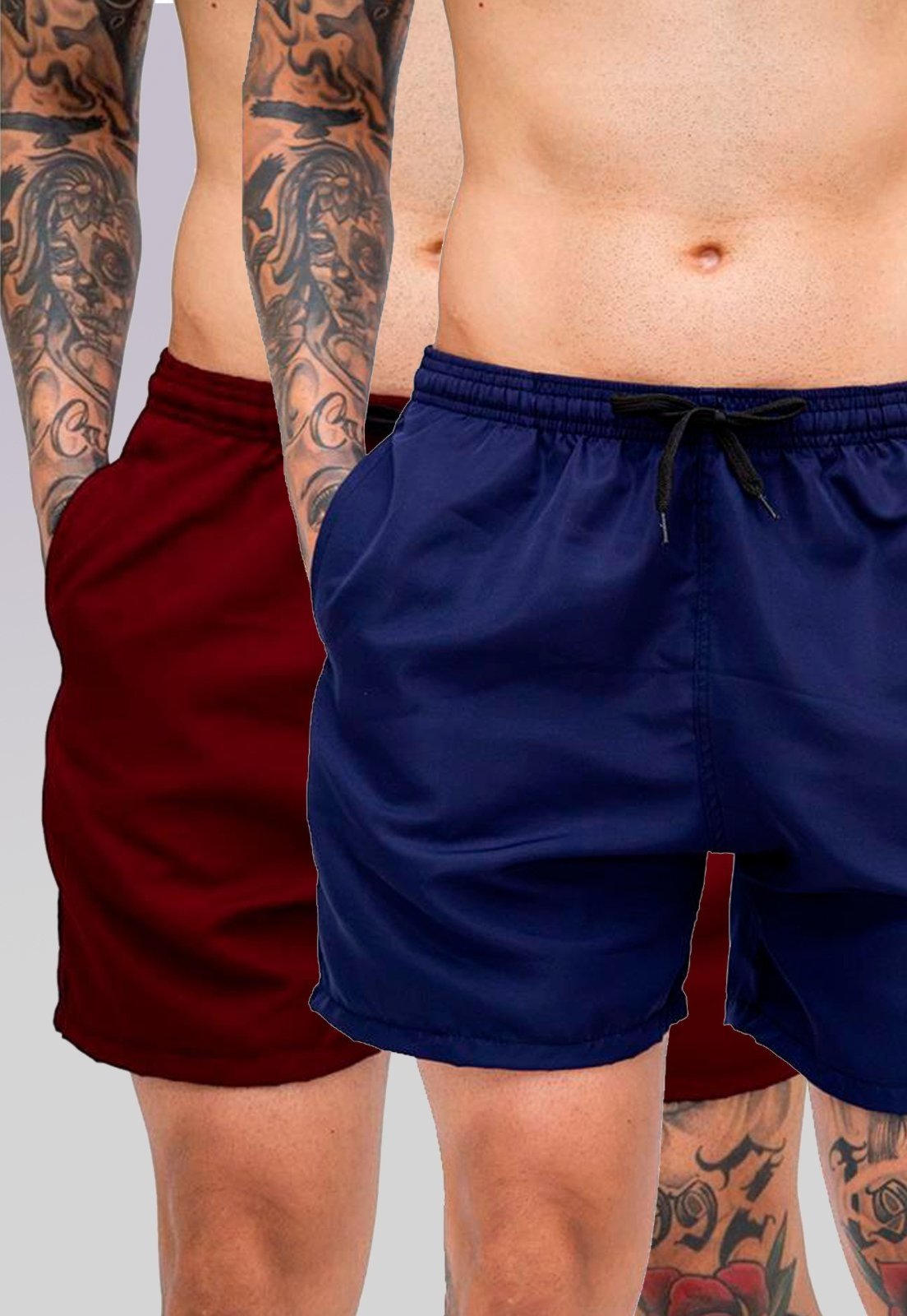 Kit 2 Shorts Tactel Premium Bermudas Moda Praia tectel Azul marinho e Vinho Bordo Marsala Vermelho Escuro