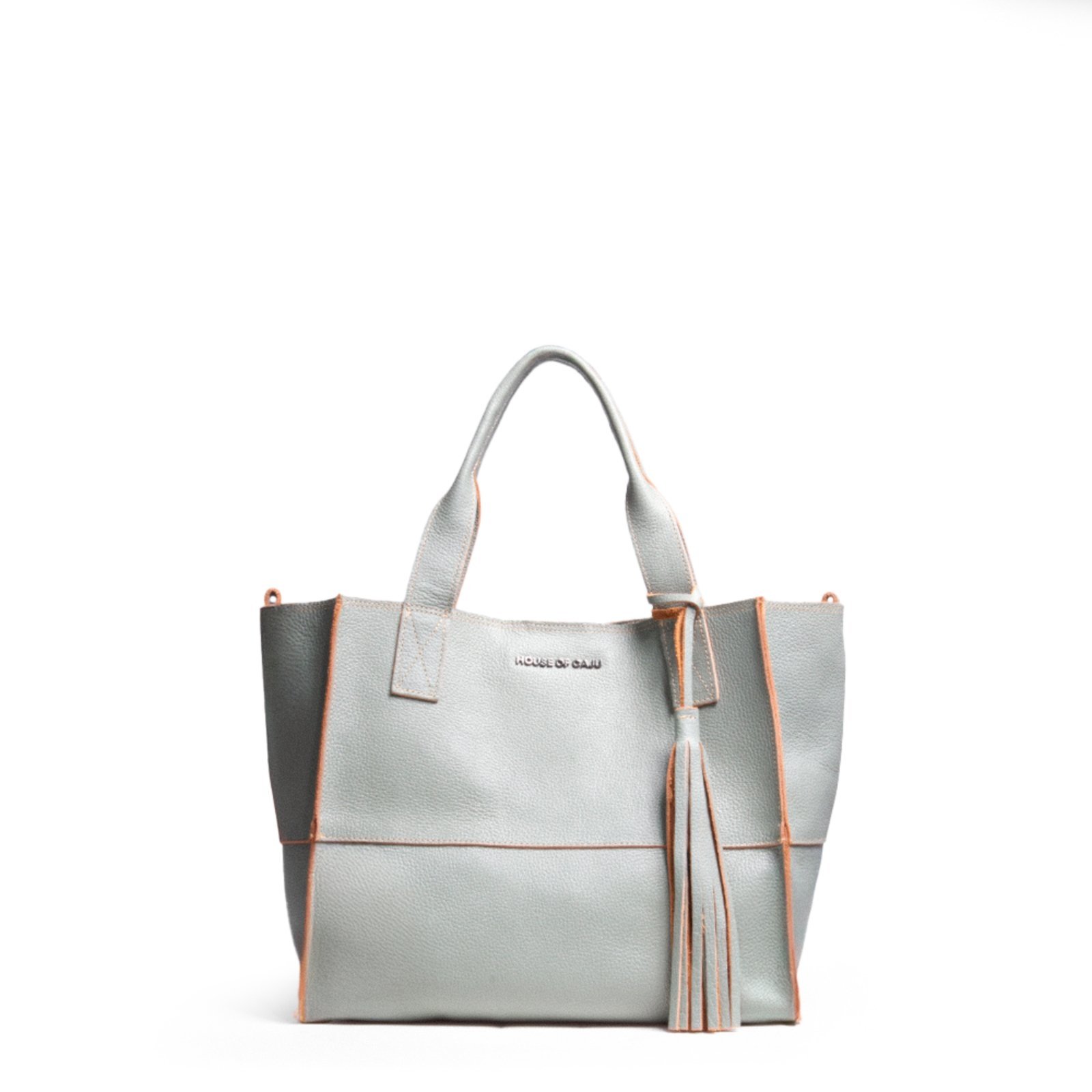 Bolsa Feminina Em Couro Alça De Mão Verde Tiffany Com Laranja “Clara Fontes”””