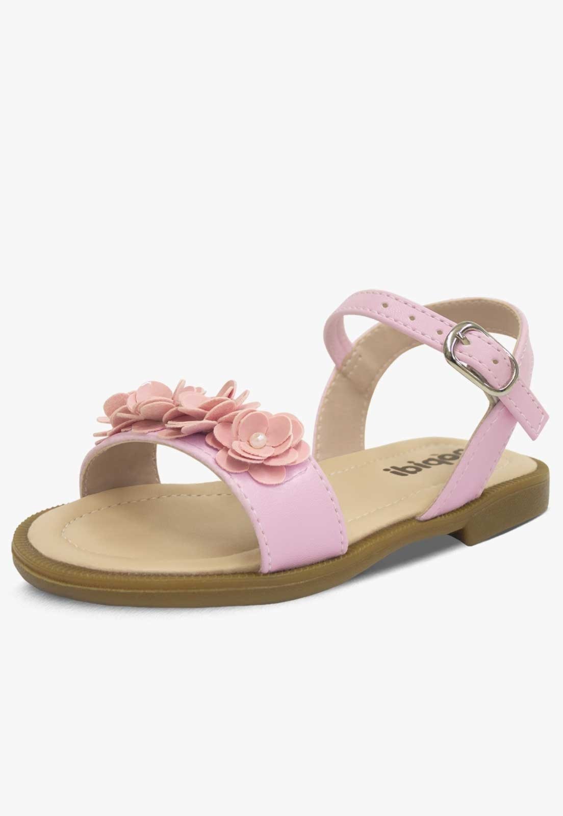 Infantil - Sandália Rasteira Pópidi Menina Flores Delicada Rosa