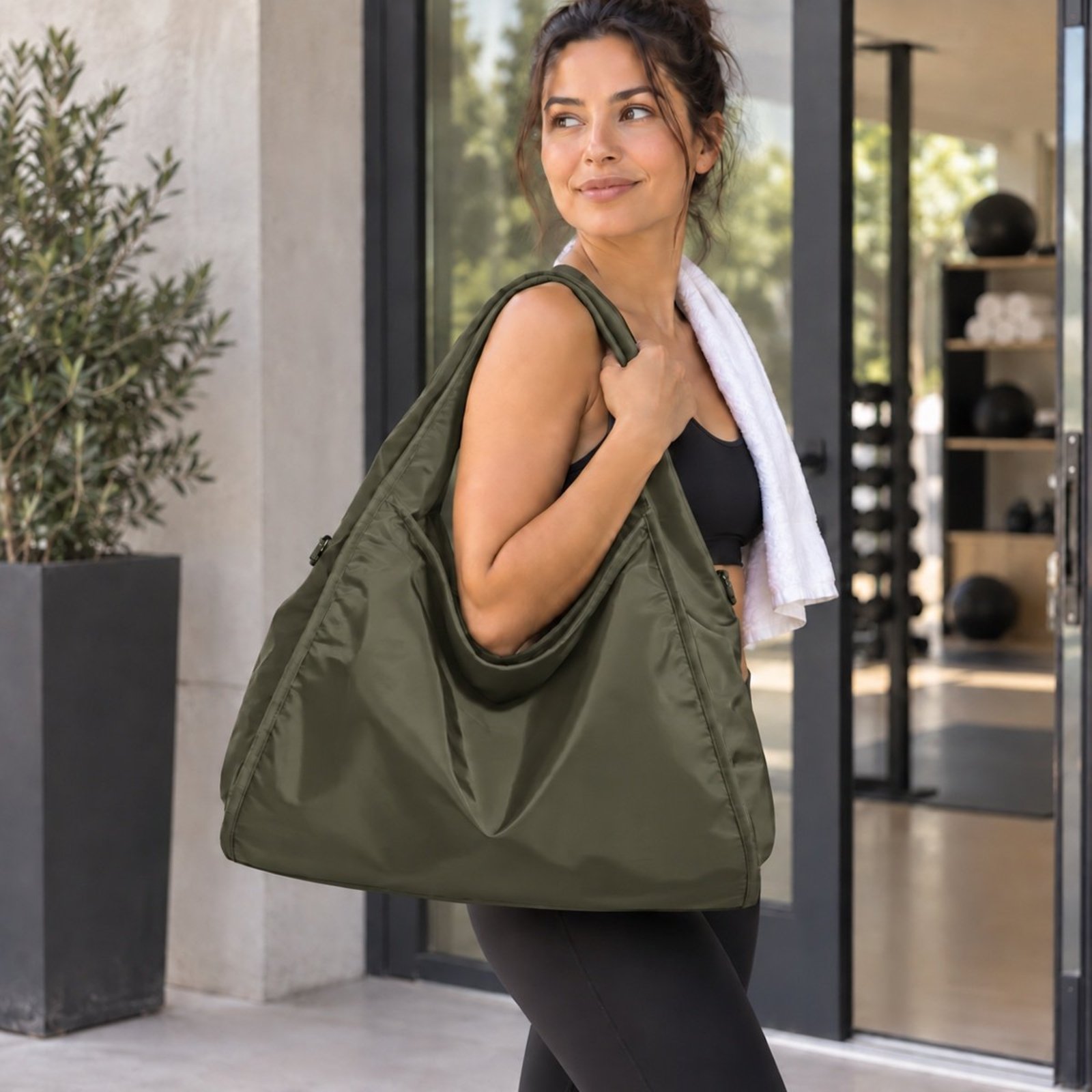 Bolsa Sacola Academia Esportiva Nylon Feminina Alça Transversal Grande Espaçosa Impermeavel - Verde