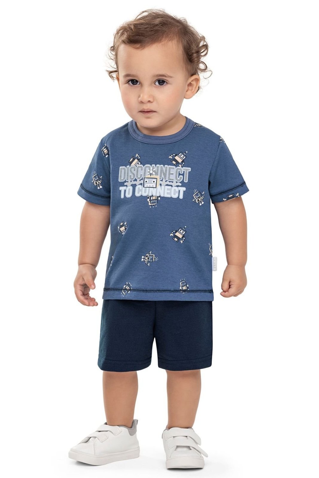 Vista 3 Infantil - Conjunto Menino Estampa Robôs Elian azul Elian azul