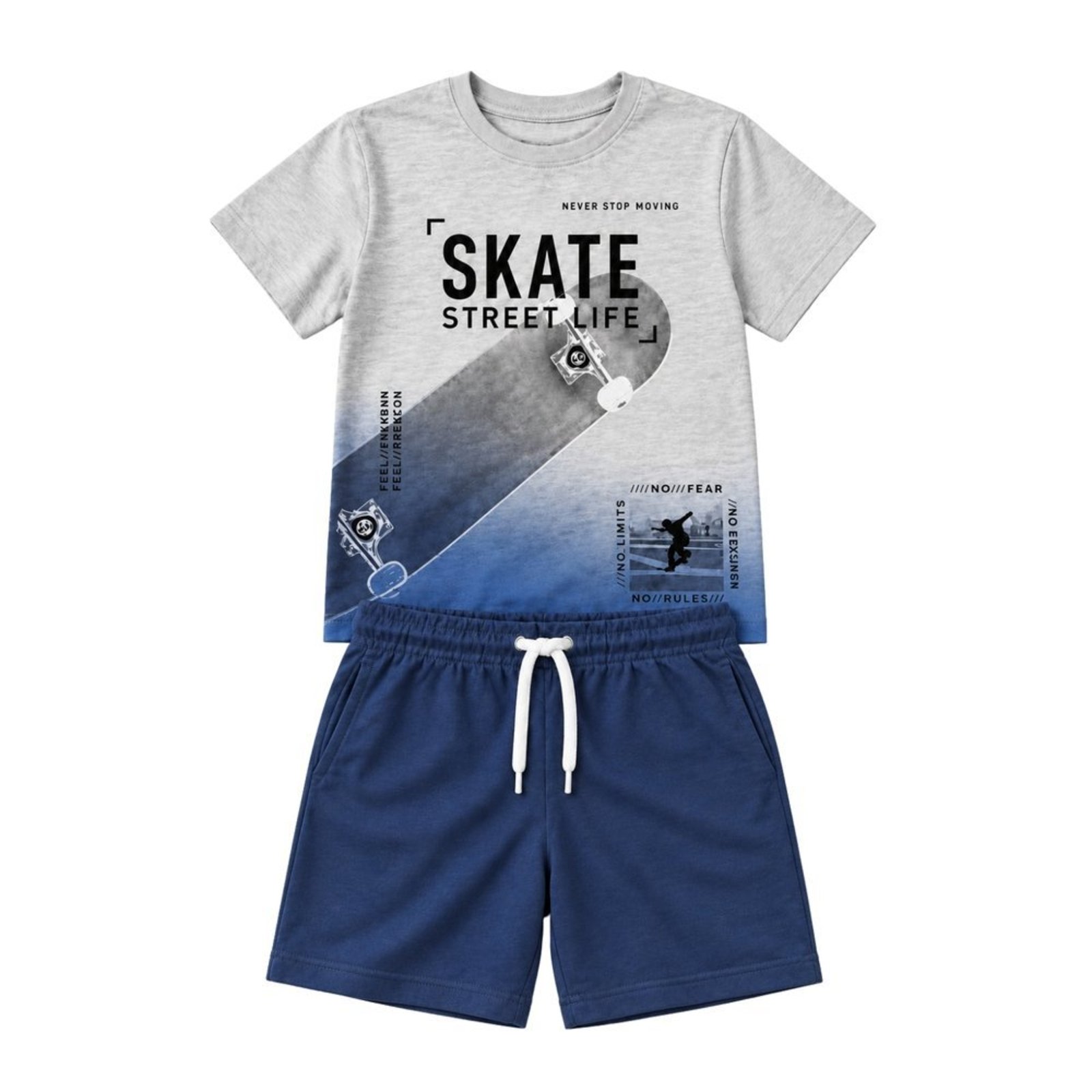 Infantil - Conjunto Menino Camiseta Meia Malha Penteada Bermuda Moletinho