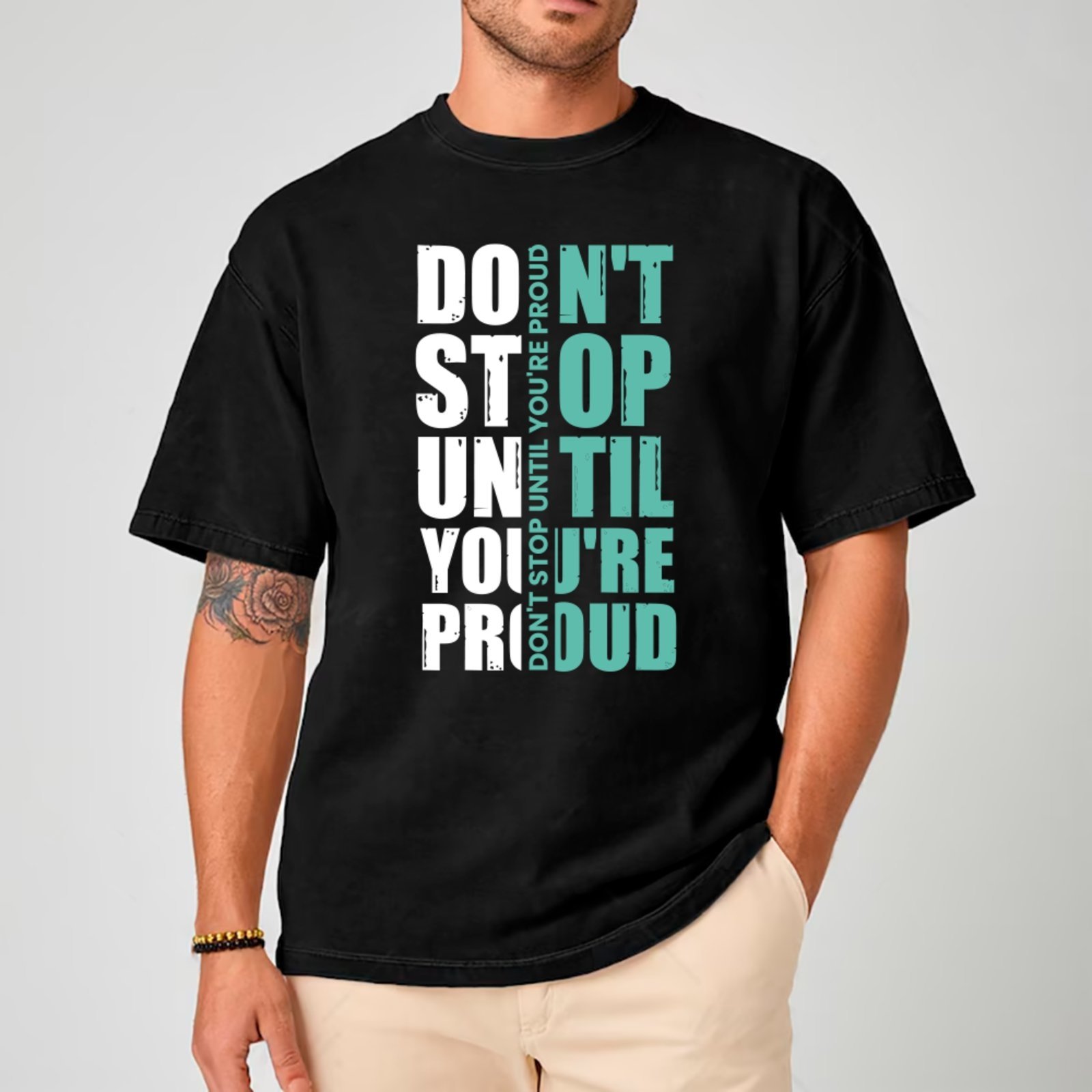 Camiseta Ousy Don’t Stop Until You’re Proud Oversized Unissex Preto