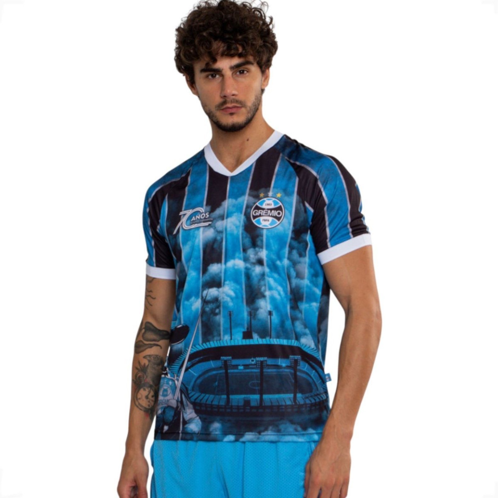 Camiseta Masculina Grêmio 70 Anos Olímpico Monumental Azul