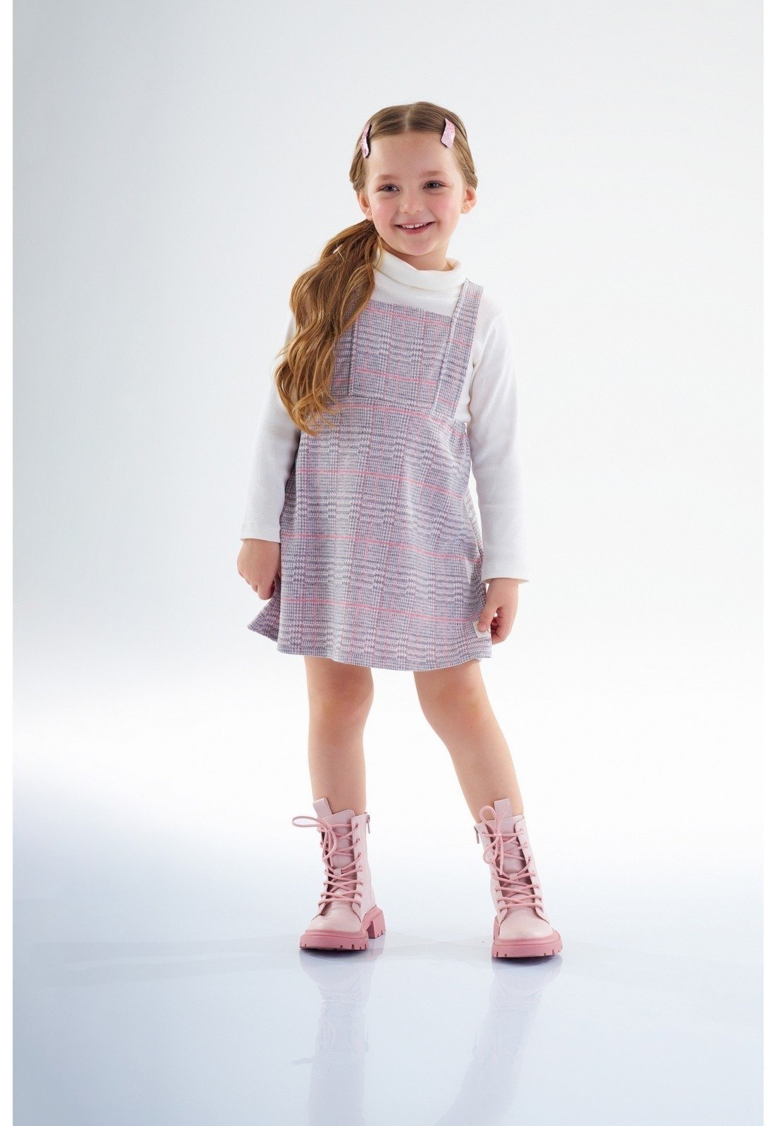Infantil - Vestido Xadrez em Jacquard e Blusa em Ribana Up Baby Off White