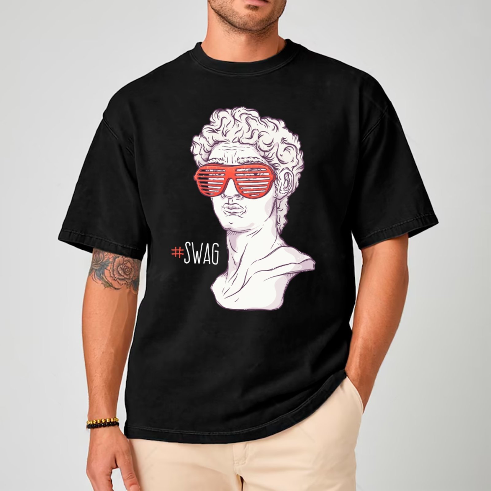 Camiseta Ousy Unissex Estátua Clássica Óculos Neon Premium Streetwear Oversized Preto