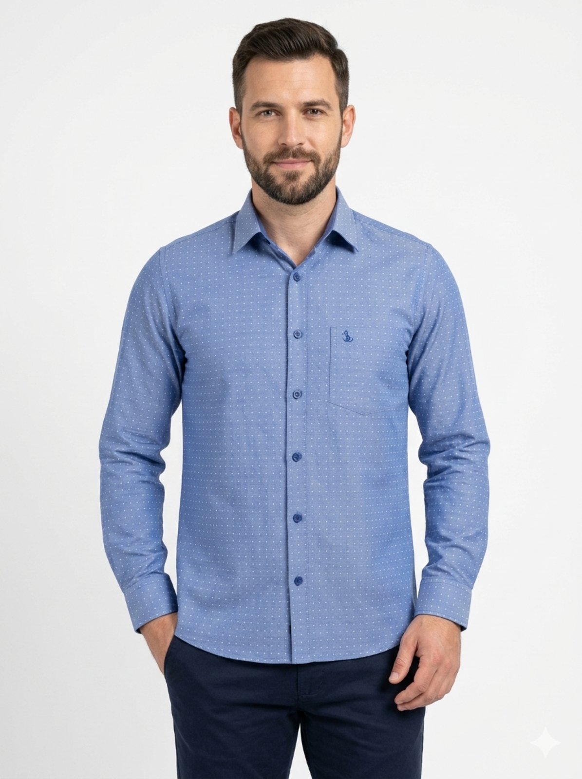 Camisa Social Amil Comfort Market Com Bolso Estampado Misto Macia e Fresca Azul