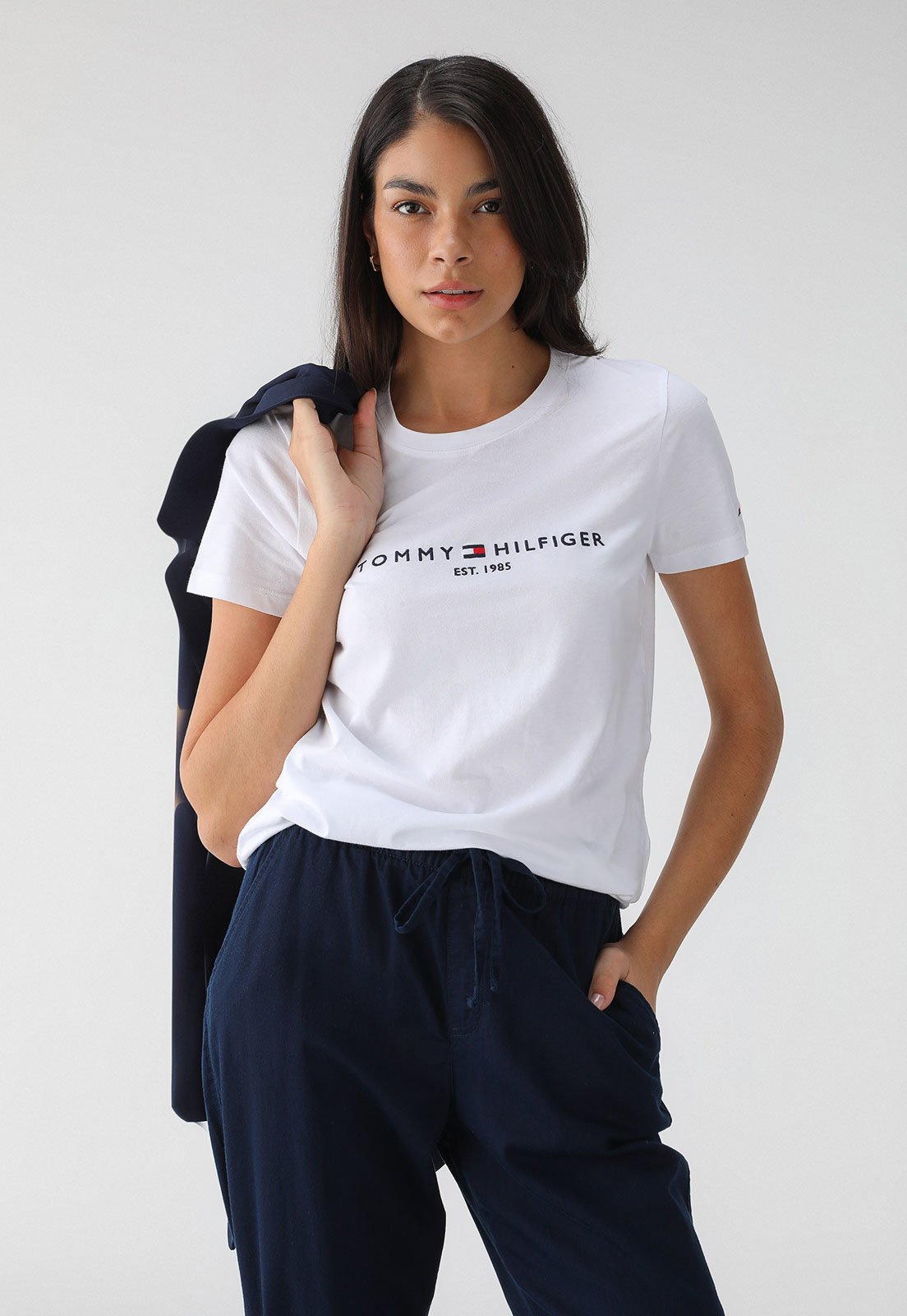Vista 3 Camiseta Tommy Hilfiger Slim Estampa Branca branco Tommy Hilfiger branco