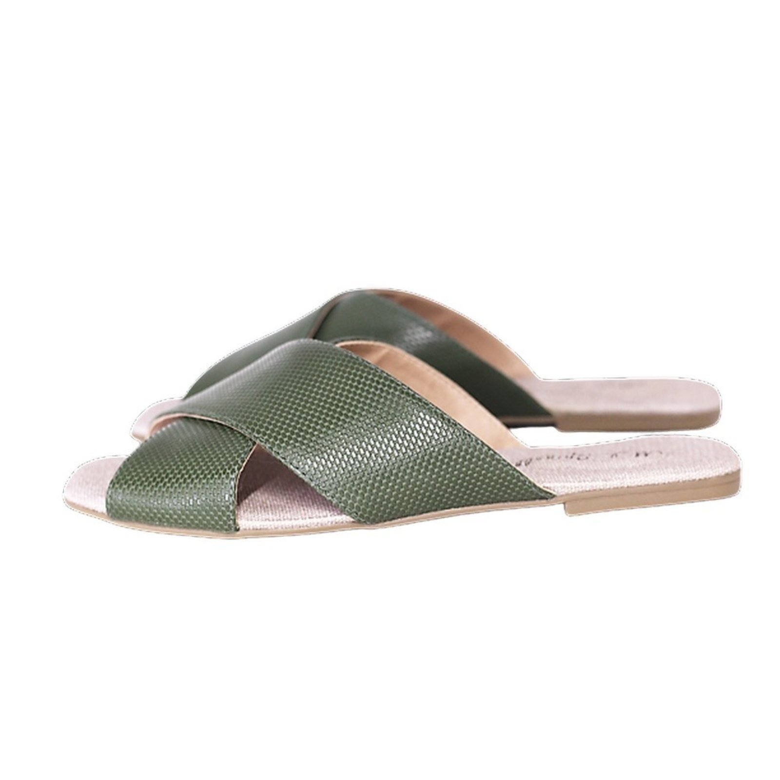 Chinelo Rasteirinha Tiras em Couro Verde Spinelli