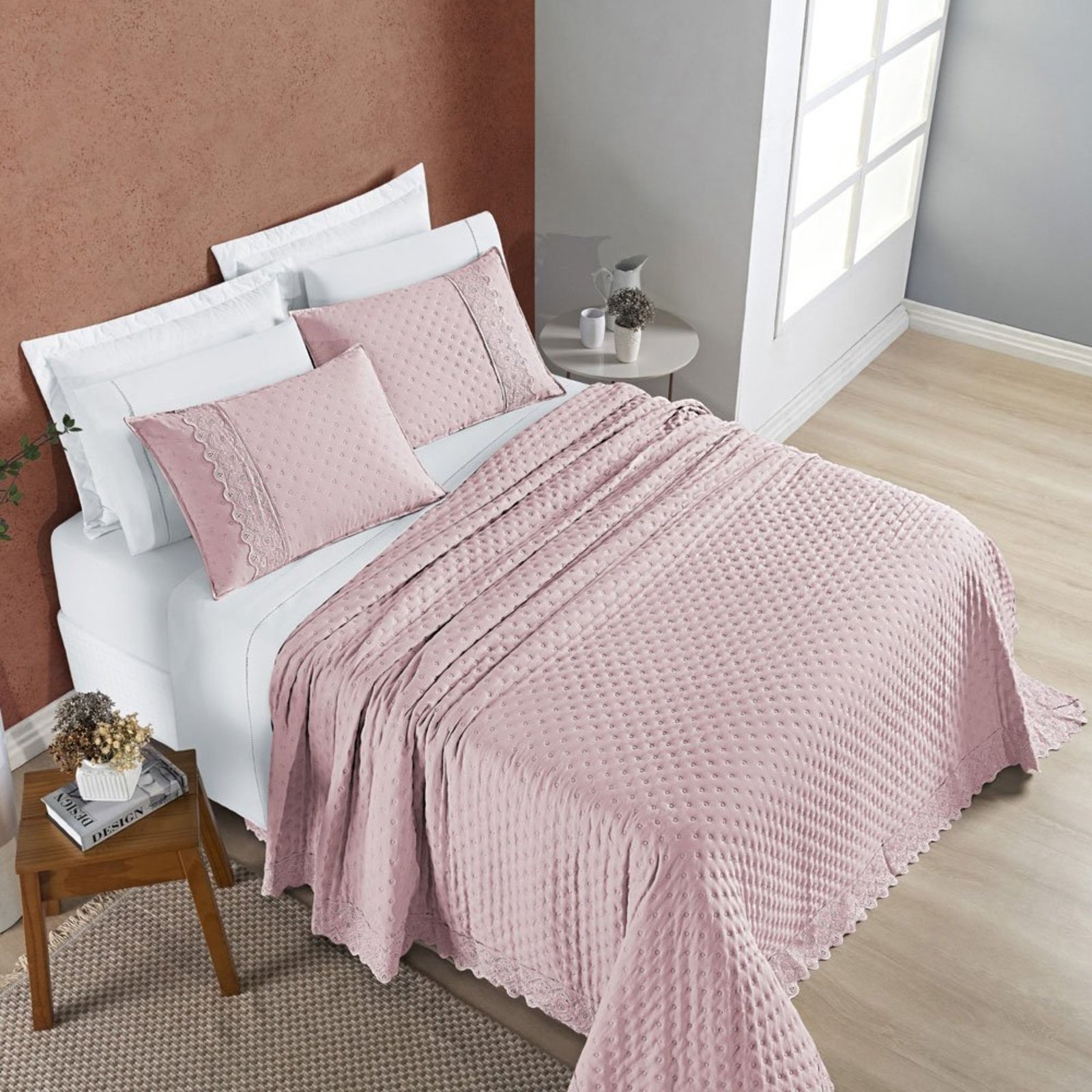 Cobre Leito Casal Divino Lese 3 Peças Dupla Face - Rosa - 100% Poliéster