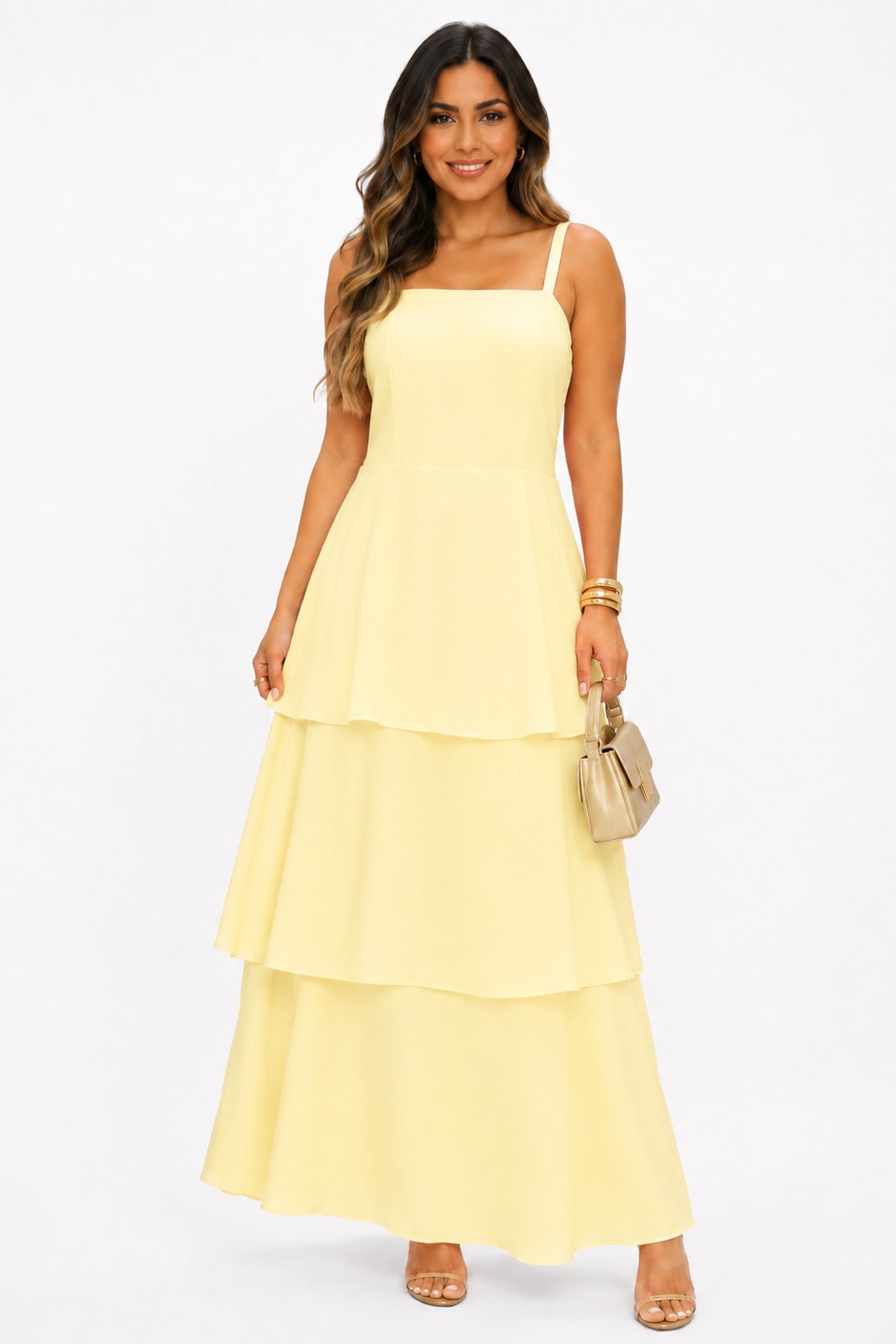 Vestido Alcinha Longo D Bell Outlet Três Marias Amarelo Claro
