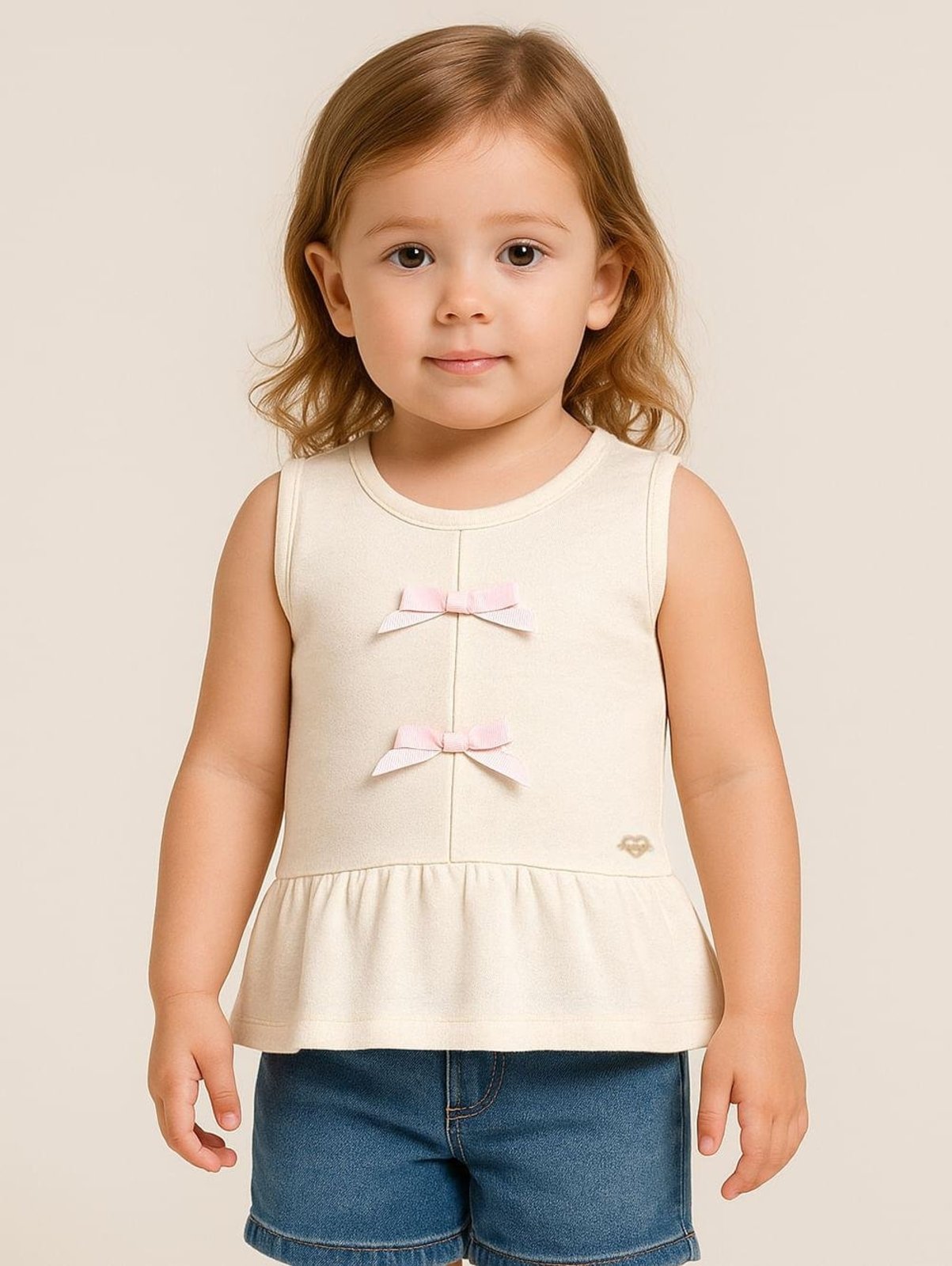 Infantil - Blusa Regata Malha Com Laços Para Menina- OFF WHITE