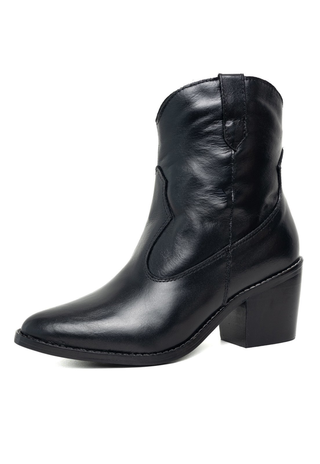 Bota Texana Western Bico Fino Cano Curto Country Couro Preto Kuento Shoes