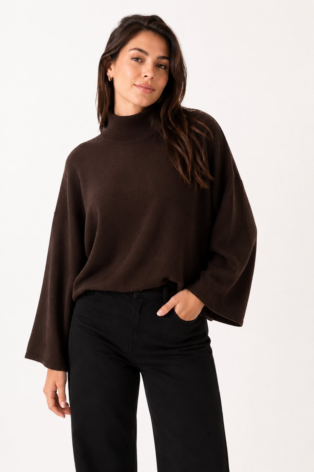 Blusa Feminina D Bell Outlet Fashion Gola Alta Marrom