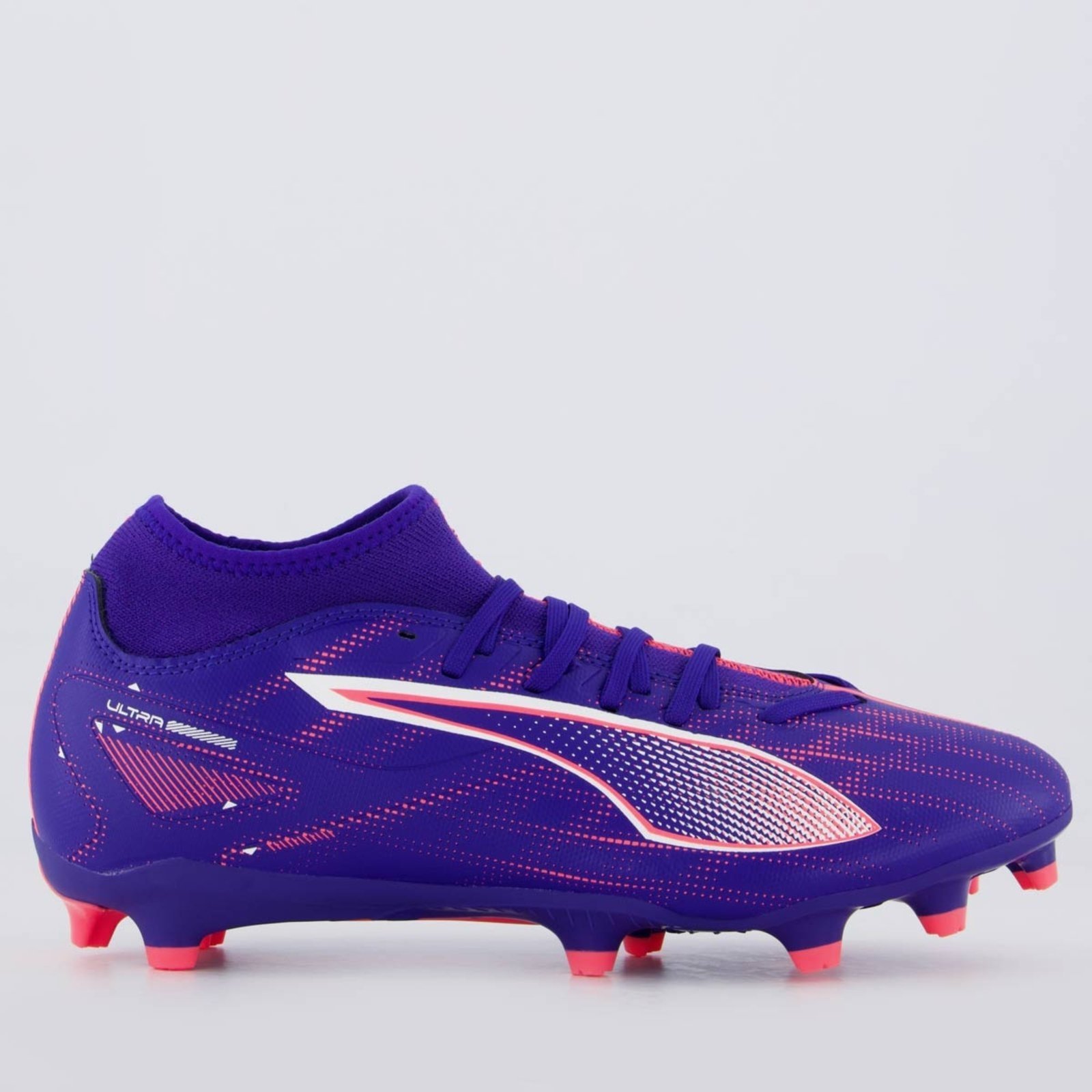 Chuteira Puma Ultra 5 Play+ FG/AG Campo Azul Royal e Laranja