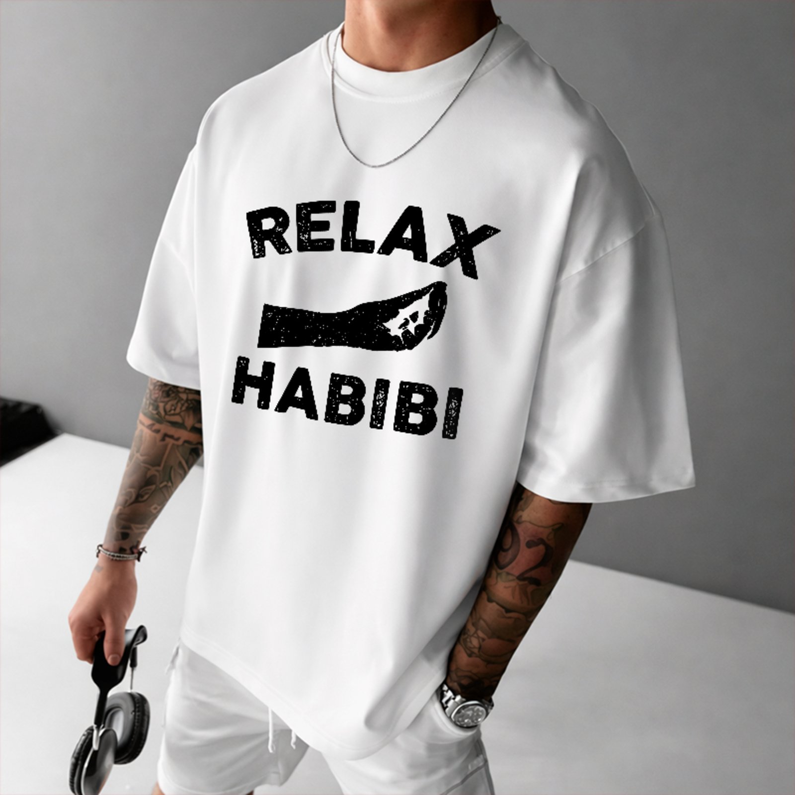 Camiseta Oversized Relax Habibi Funny Meme Streetwear Unissex Branco