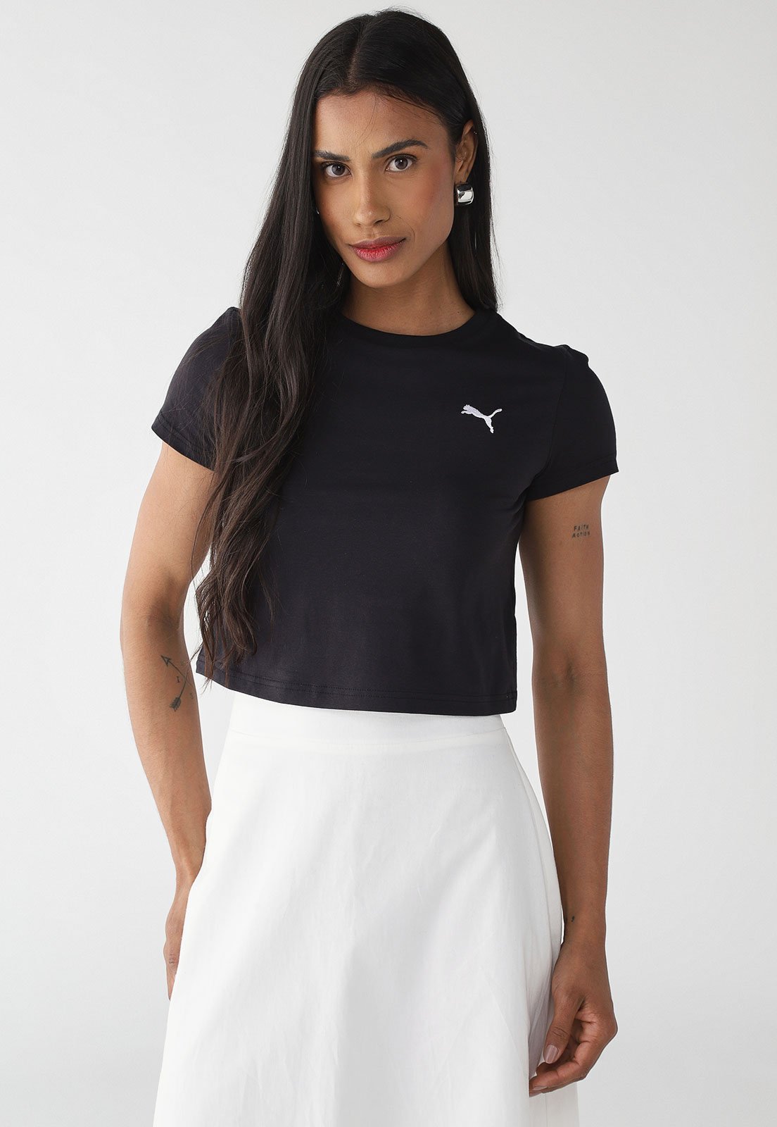 Blusa Cropped Puma Slim Baby Tee Preta