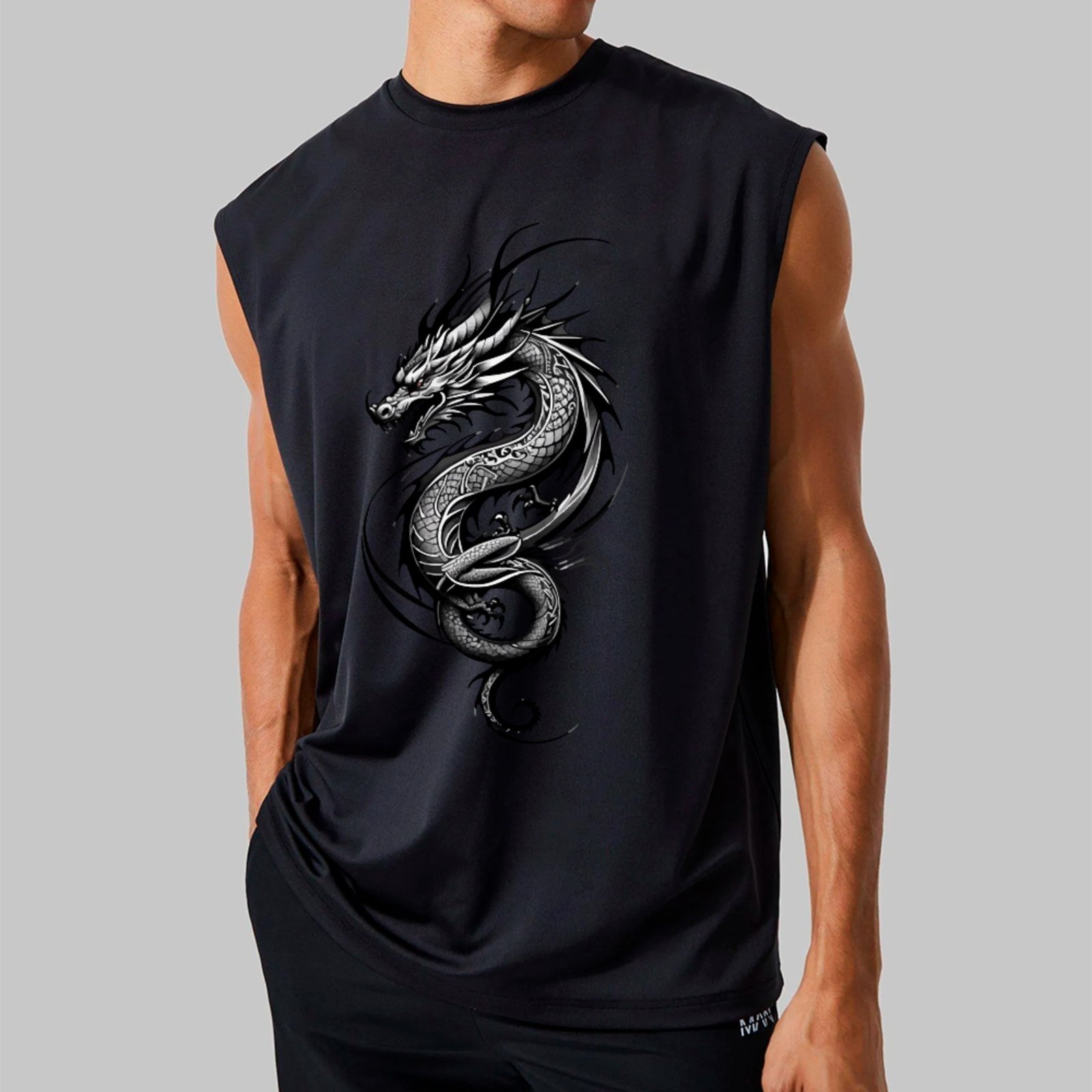 Camiseta Regata Machão Ousy Dragão Tribal Oversized Masculina Preto