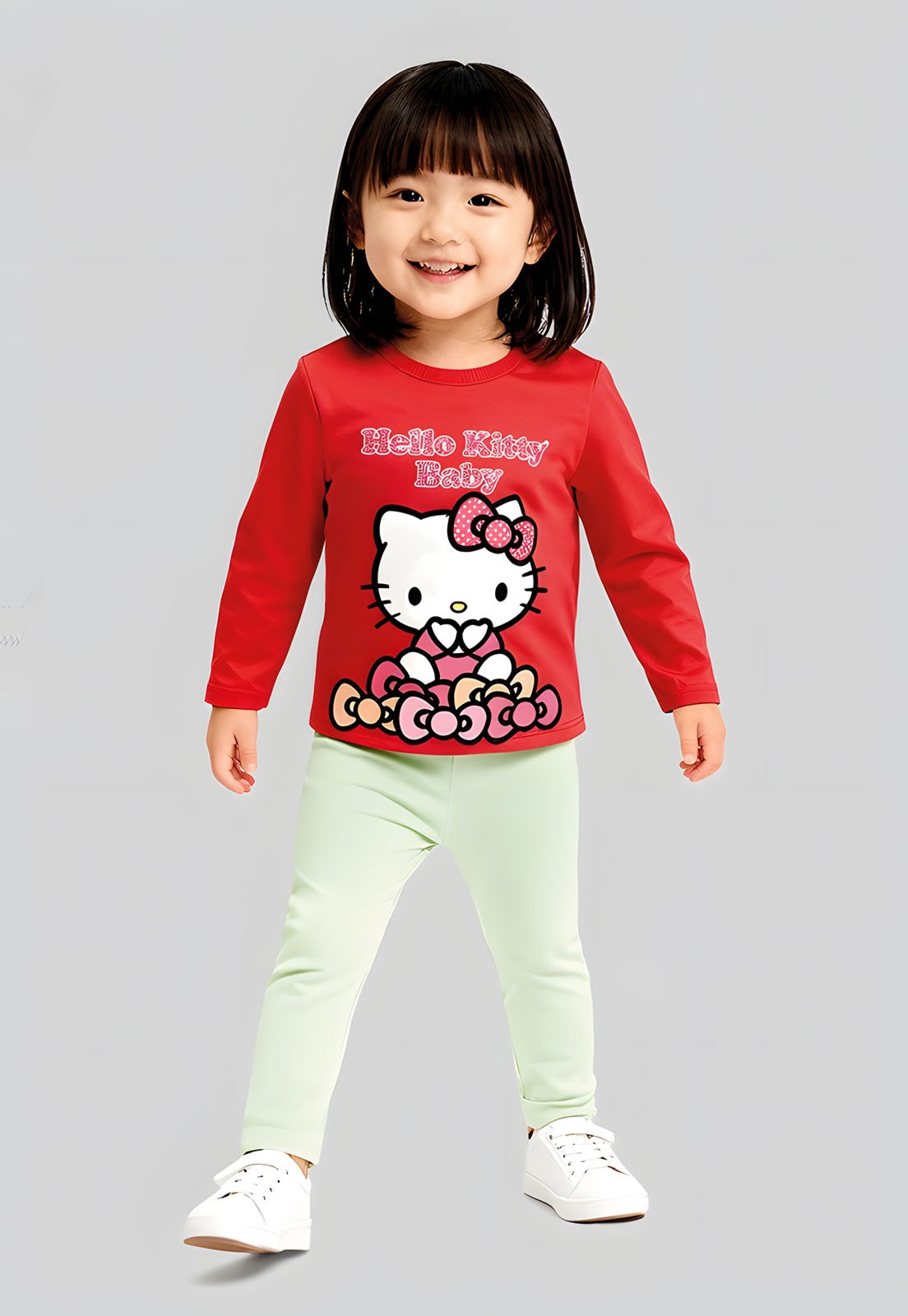 Camiseta Brandili Hello Kitty Manga Longa Vermelha