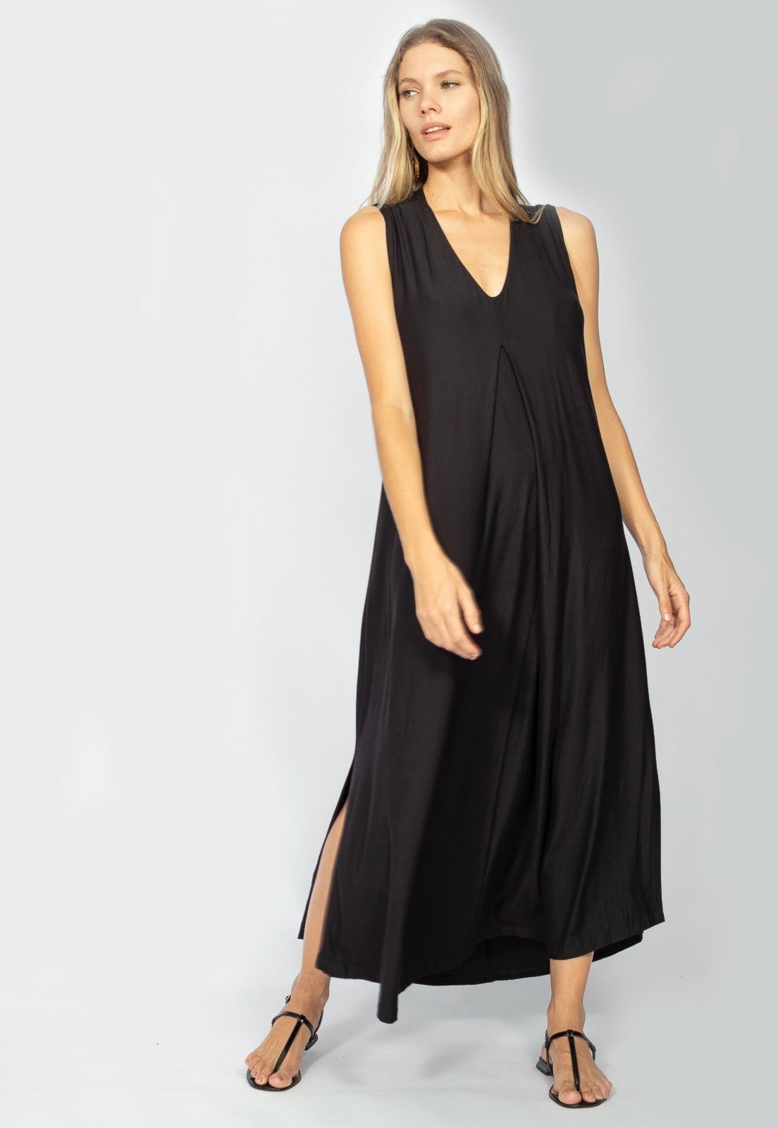 Vestido Longo Acará Malha Amazonia Vital Preto o