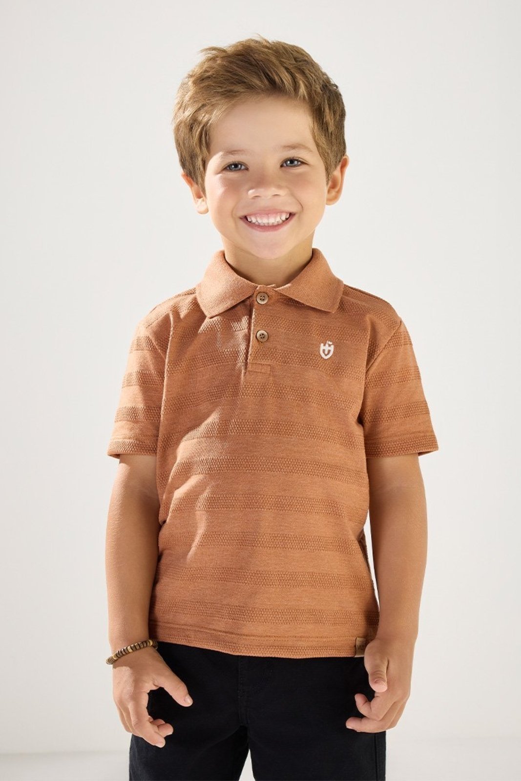 Infantil - Polo Caramelo Malha Texturizada com Bordado Valent
