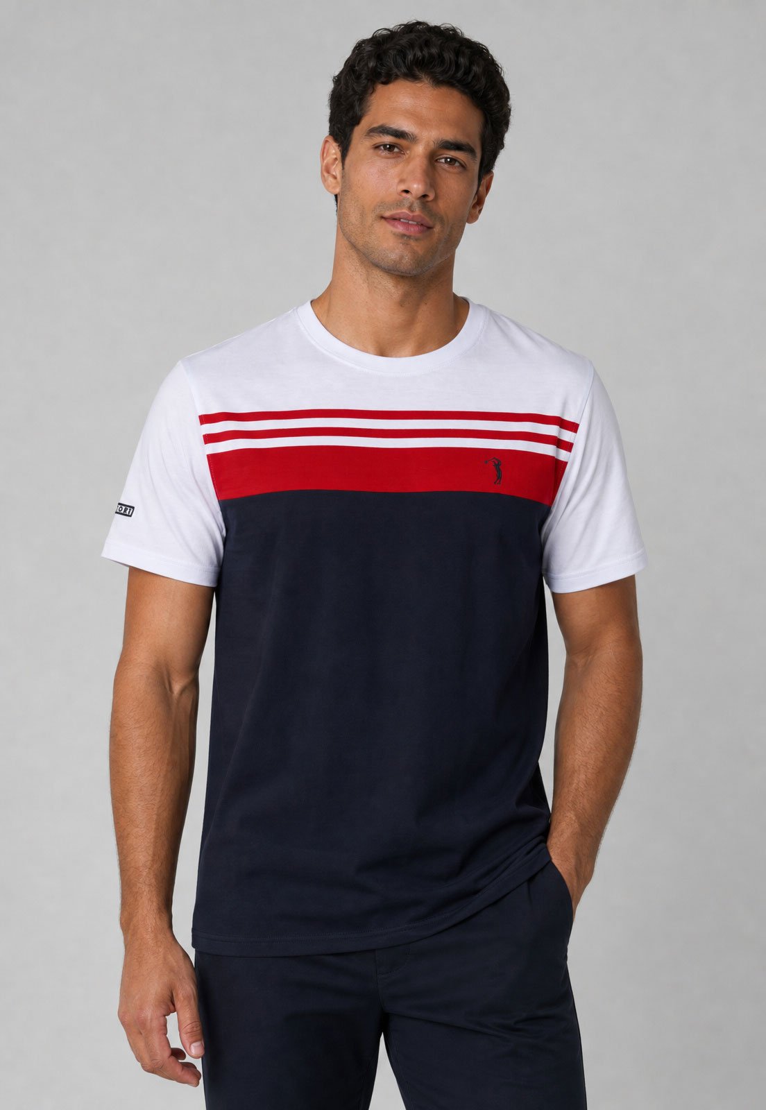 Camiseta Masculina Aleatory Listras Azul Marinho