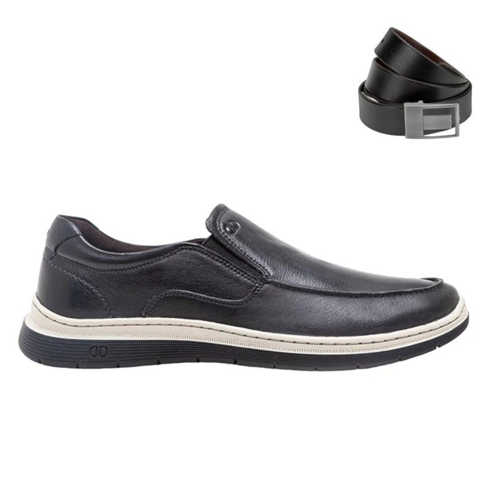 Kit Sapatênis Democrata Easy Leave Masculino + Cinto - Preto - democrata
