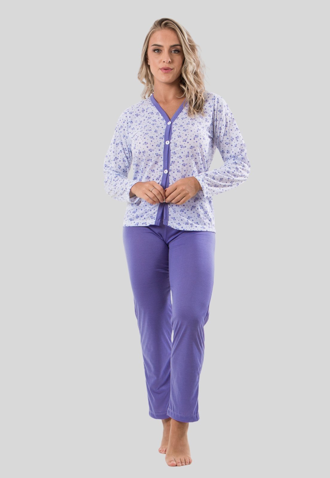 Pijama Longo com Botão Diluxo Amamentação Lilas