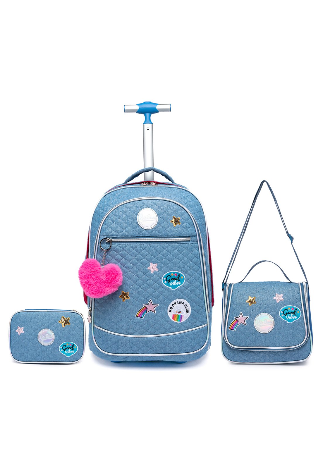 Infantil - Kit Mochila Rodinhas Escolar Feminina Juvenil Lancheira Térmica Estojo Organizador