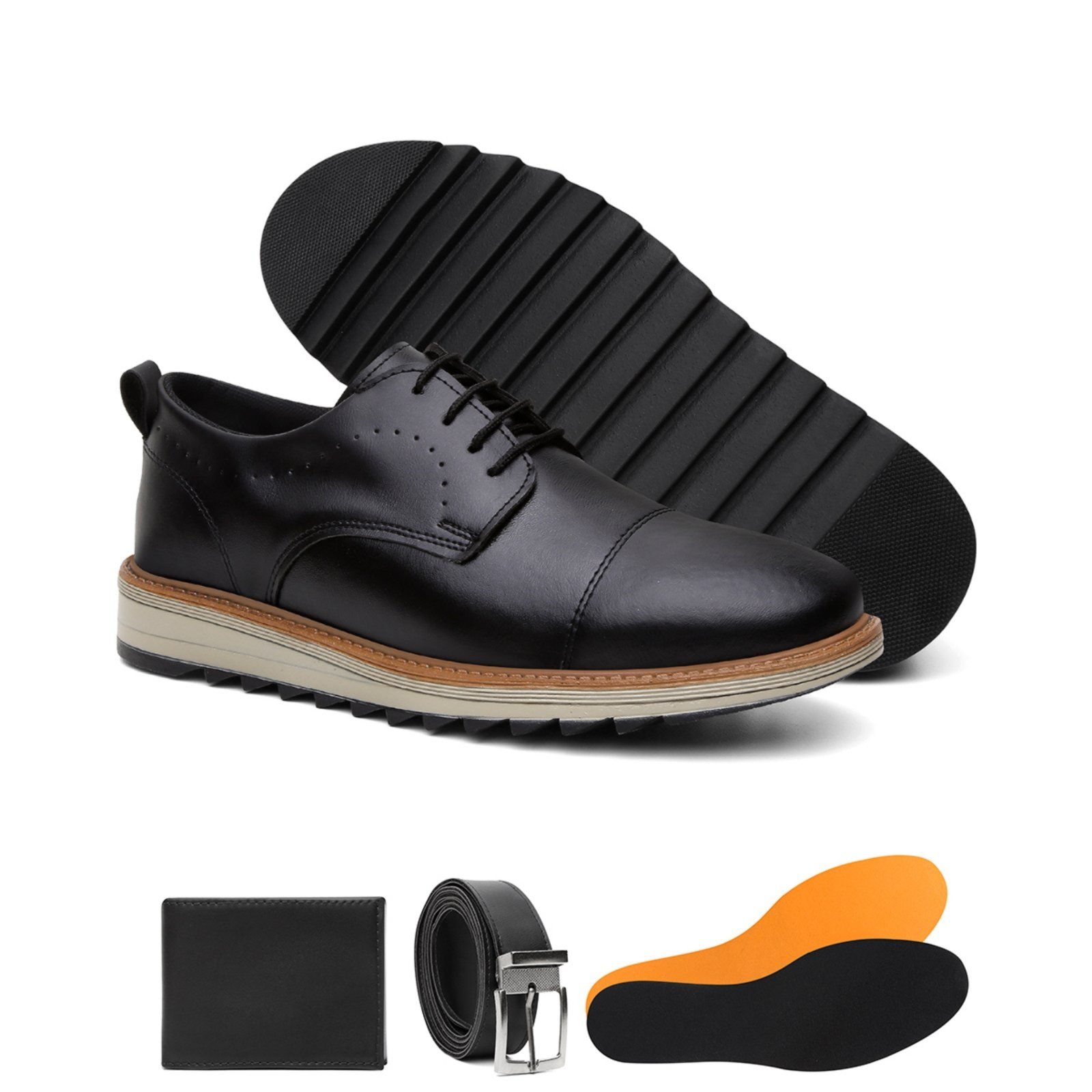 Sapato Social Derby Masculino Tratorado Cadarço Moda Casual Direto Fabricante Acompanha Palmilha Cinto Carteira