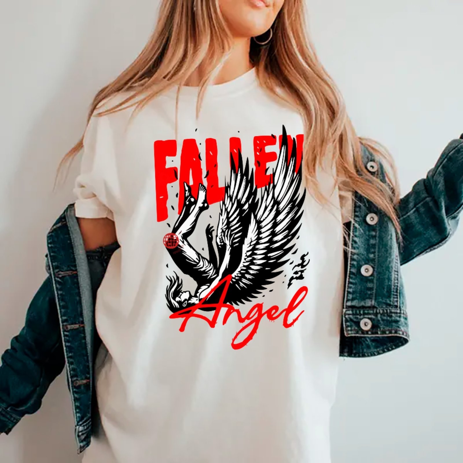 Camiseta Ousy Unissex Fallen Angel Inspiração Estilo Exclusivo Oversized Branco