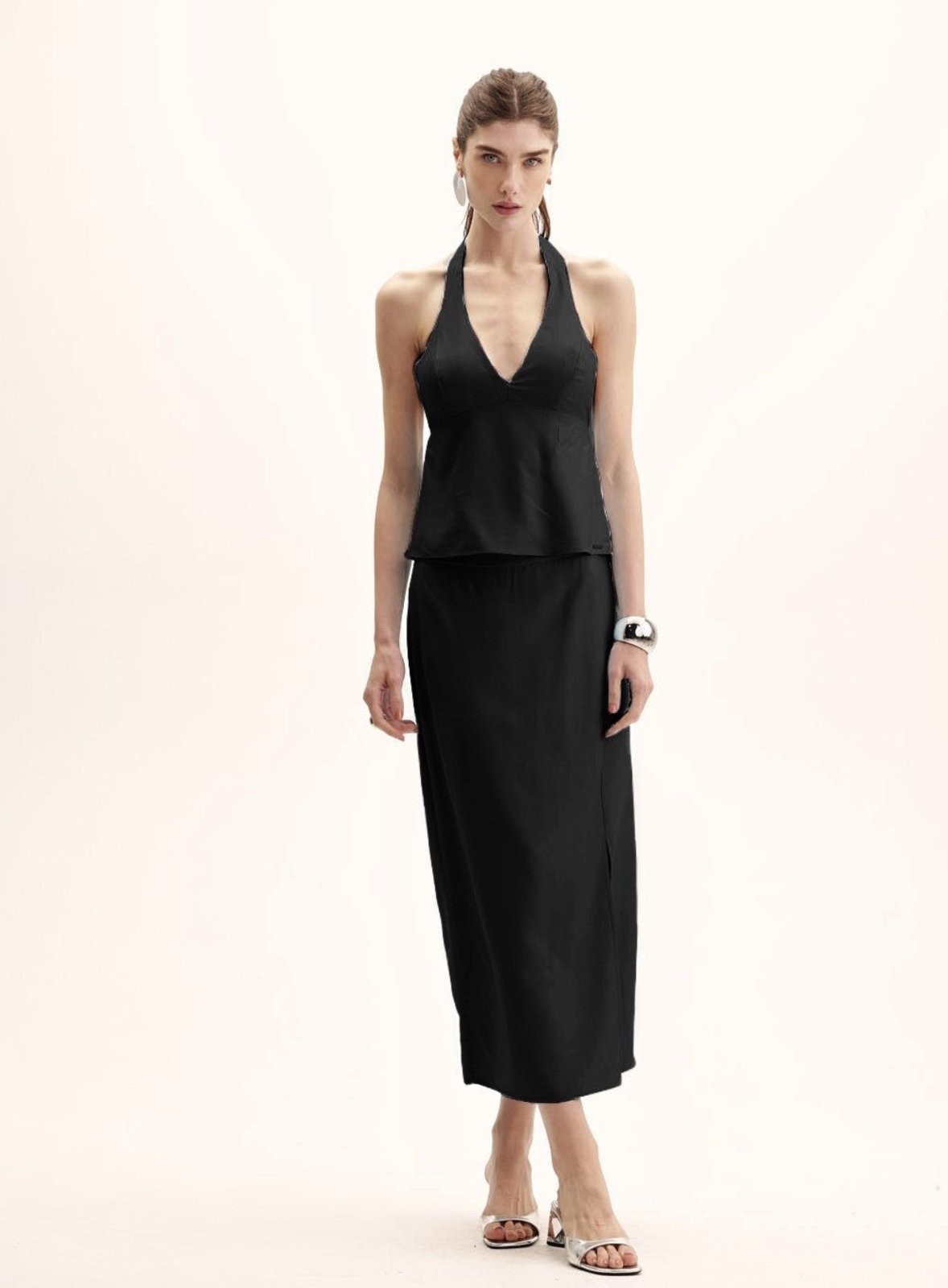 Saia Comfort Midi com Fenda Triton Preto