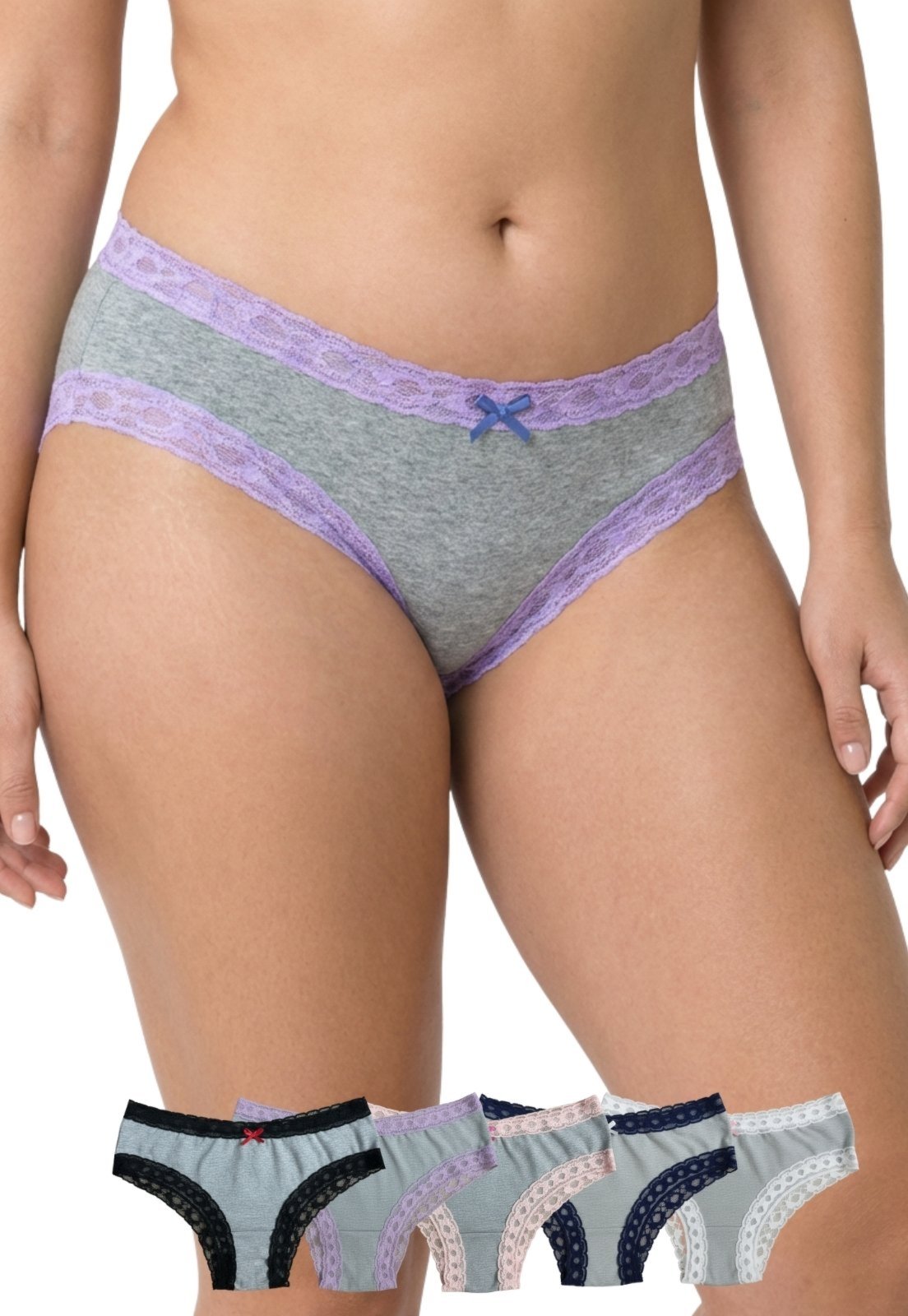 Vista 2 Kit 5 Calcinhas Boneca Plus Size em Algodão Sustentável com Renda Concept Lingerie multicolorido Concept Lingerie multicolorido