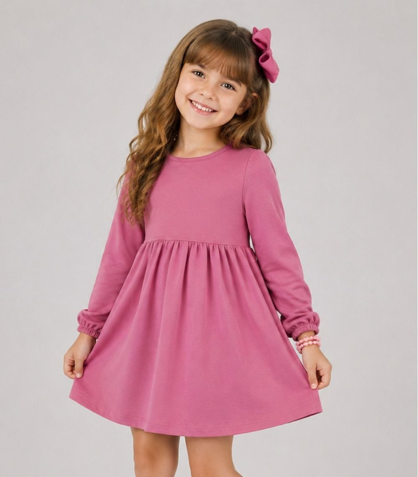 Infantil - Vestido Em Molecotton Manga Longa Select Rosa