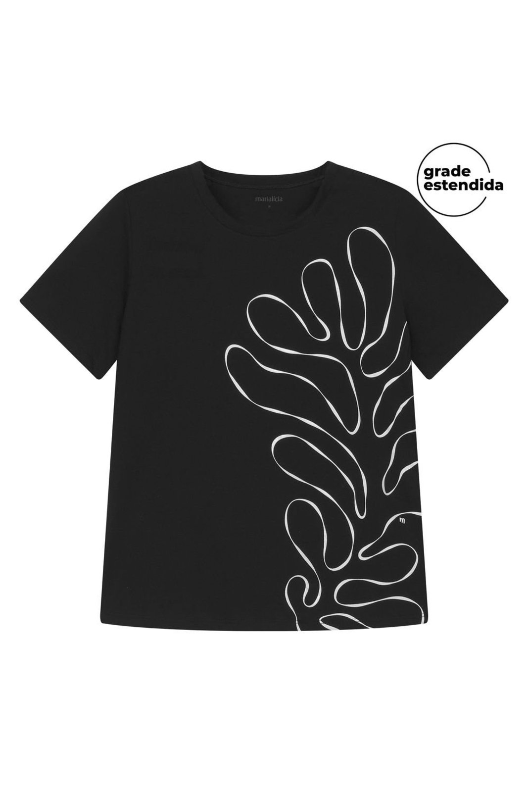 T-Shirt Feminina Estampa Floral Gel Marialícia Preto