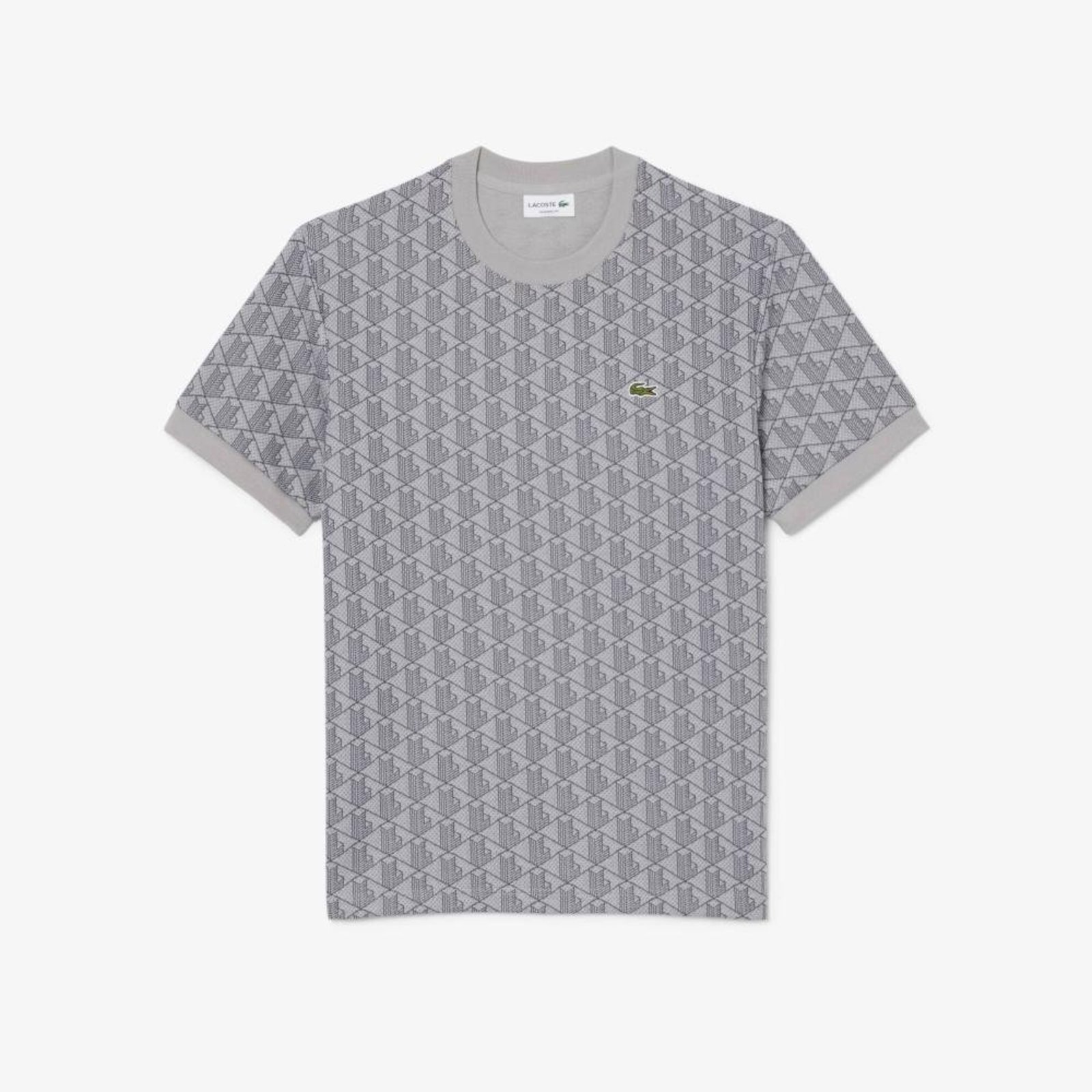Camiseta Jacquard Lacoste Monograma Cinza