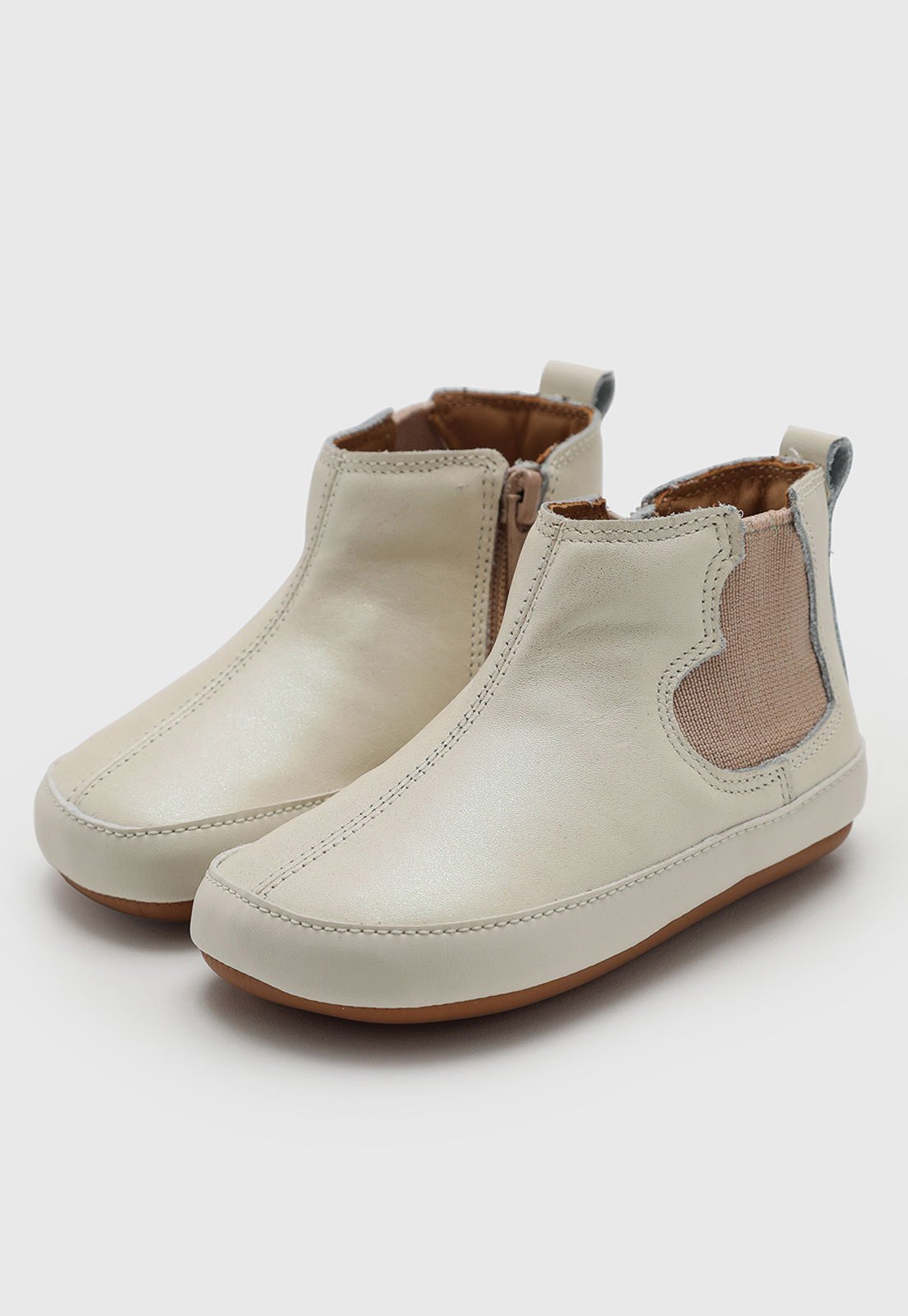 Infantil - Bota Tip Toey Joey Cano Baixo Couro Bege