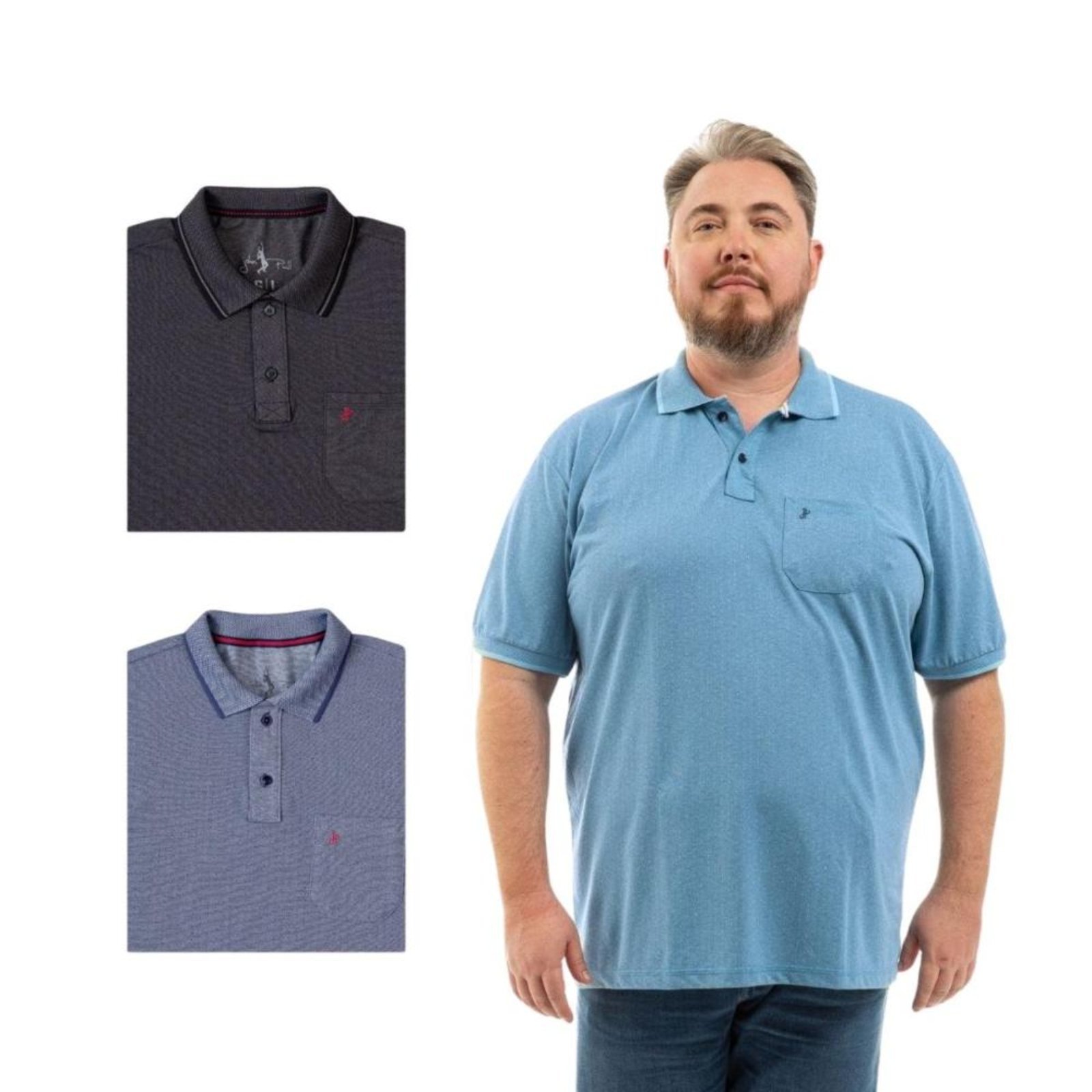 Kit 3 Camisa Polo Masculina Plus Size Pique com Bolso Casual