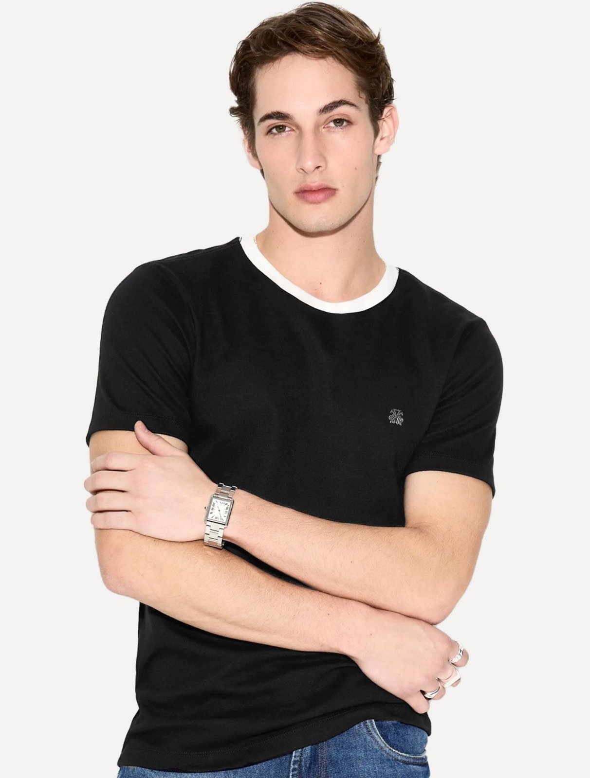 Camiseta John John Masculina Slim Fit Suedine Contrast Preto