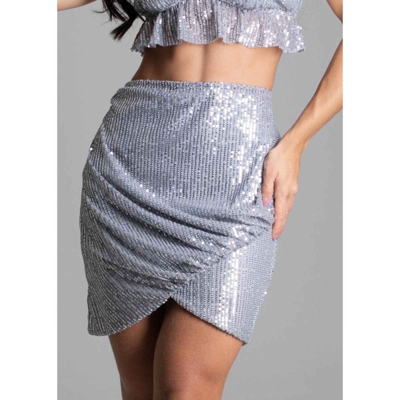 Saia Paetê Transpassada SAWARY FASHION PRATA