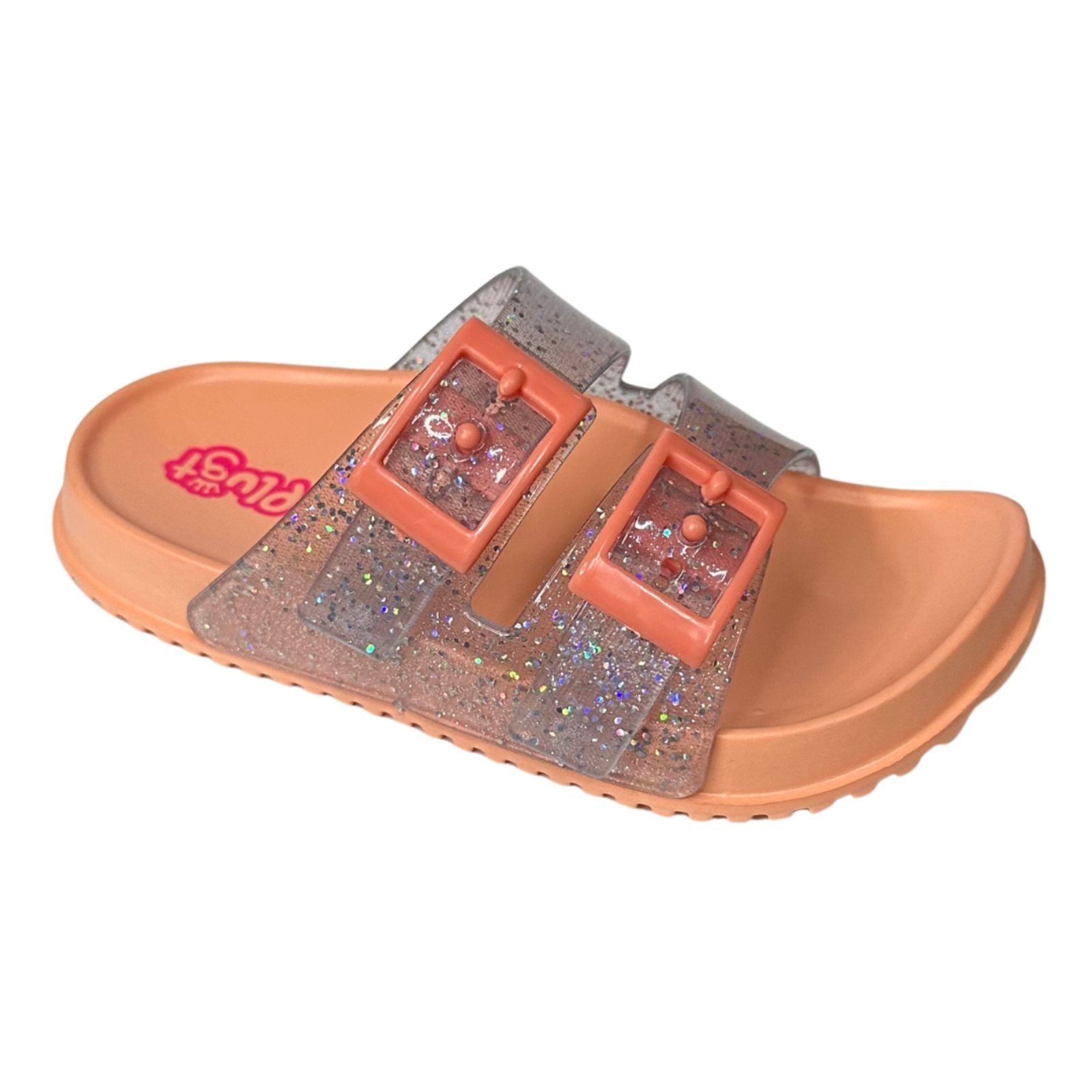 Infantil - Chinelo Slide Plugt Menina Fivelas Glitter Brilho Salmão