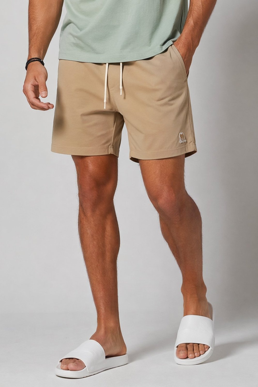 Short Masculino Linho Liso Polo Wear Bege Médio
