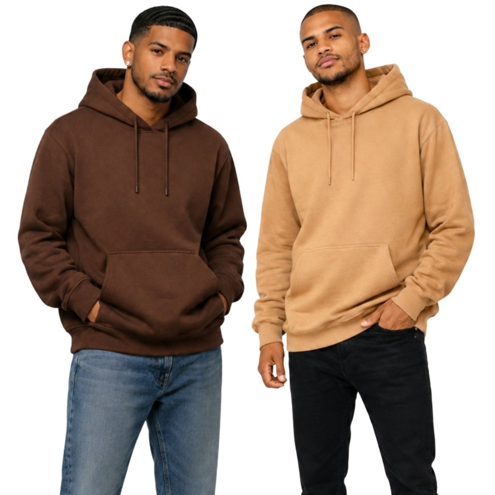 Kit 2 Blusa de Frio Moletom Liso Casaco Canguru Fechado Com Capuz Inverno Café e Bege