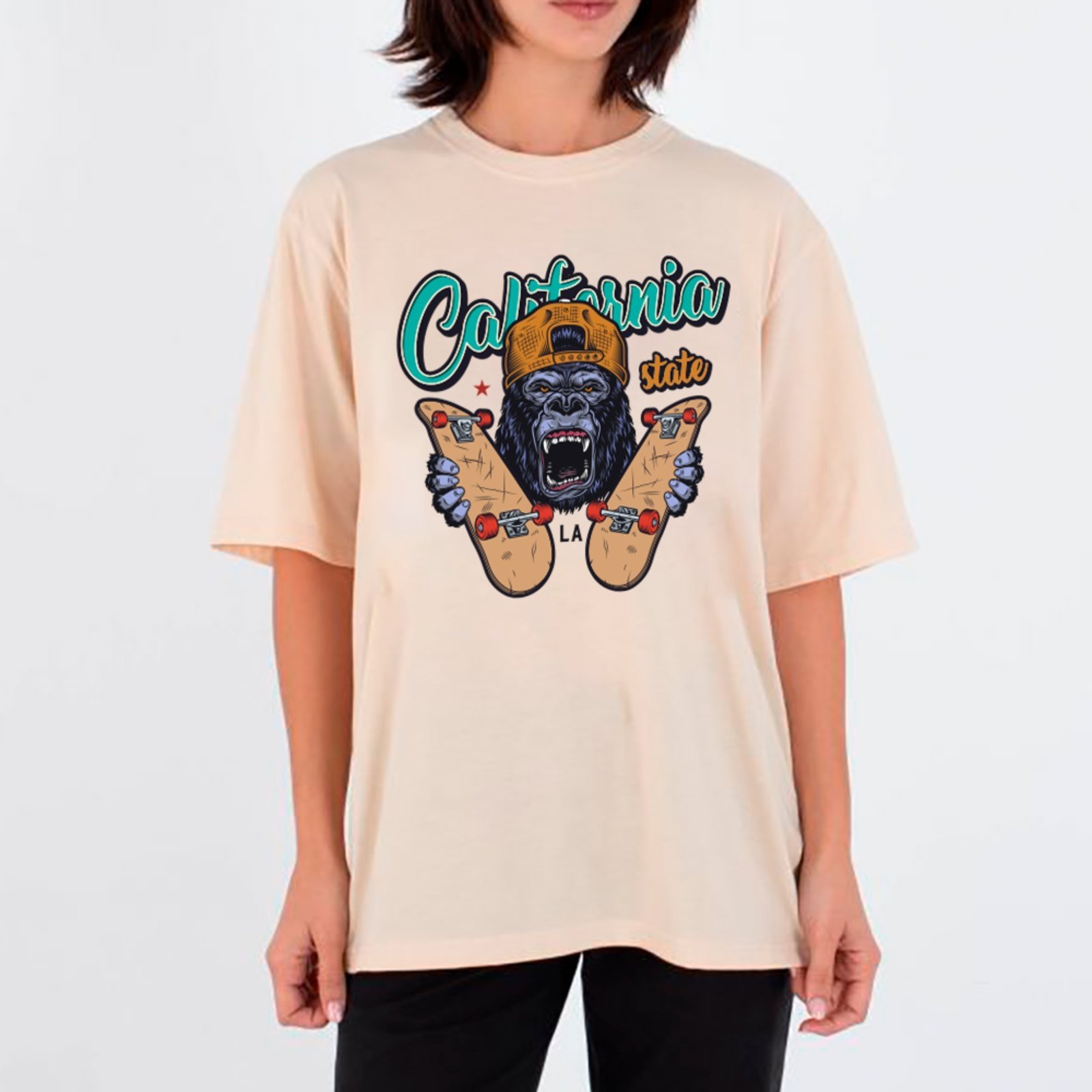 Vista 2 Camiseta Ousy California State Gorila Skate Oversized Unissex Off White off-white white ousy off-white white