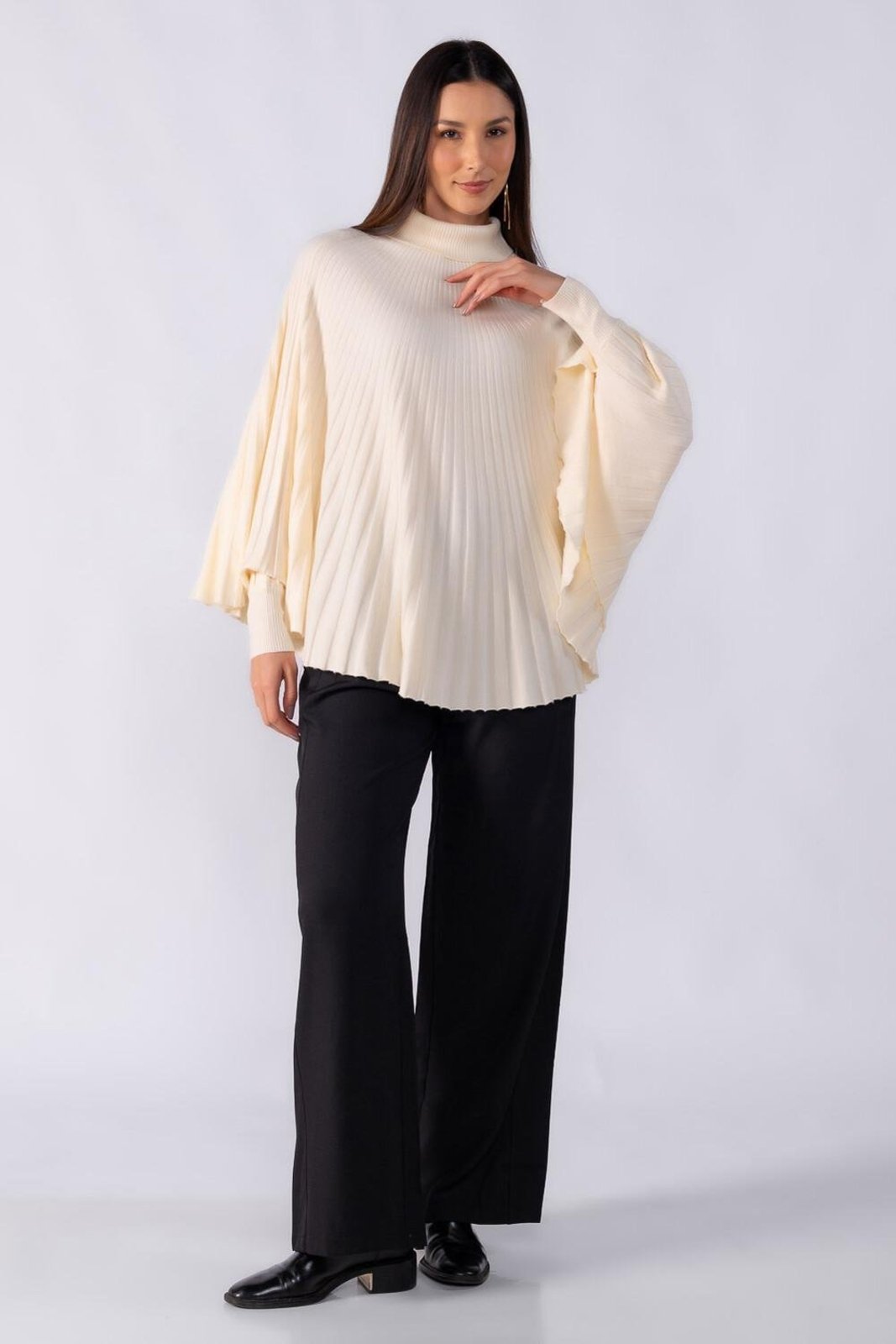 Poncho canelado com punho Bege